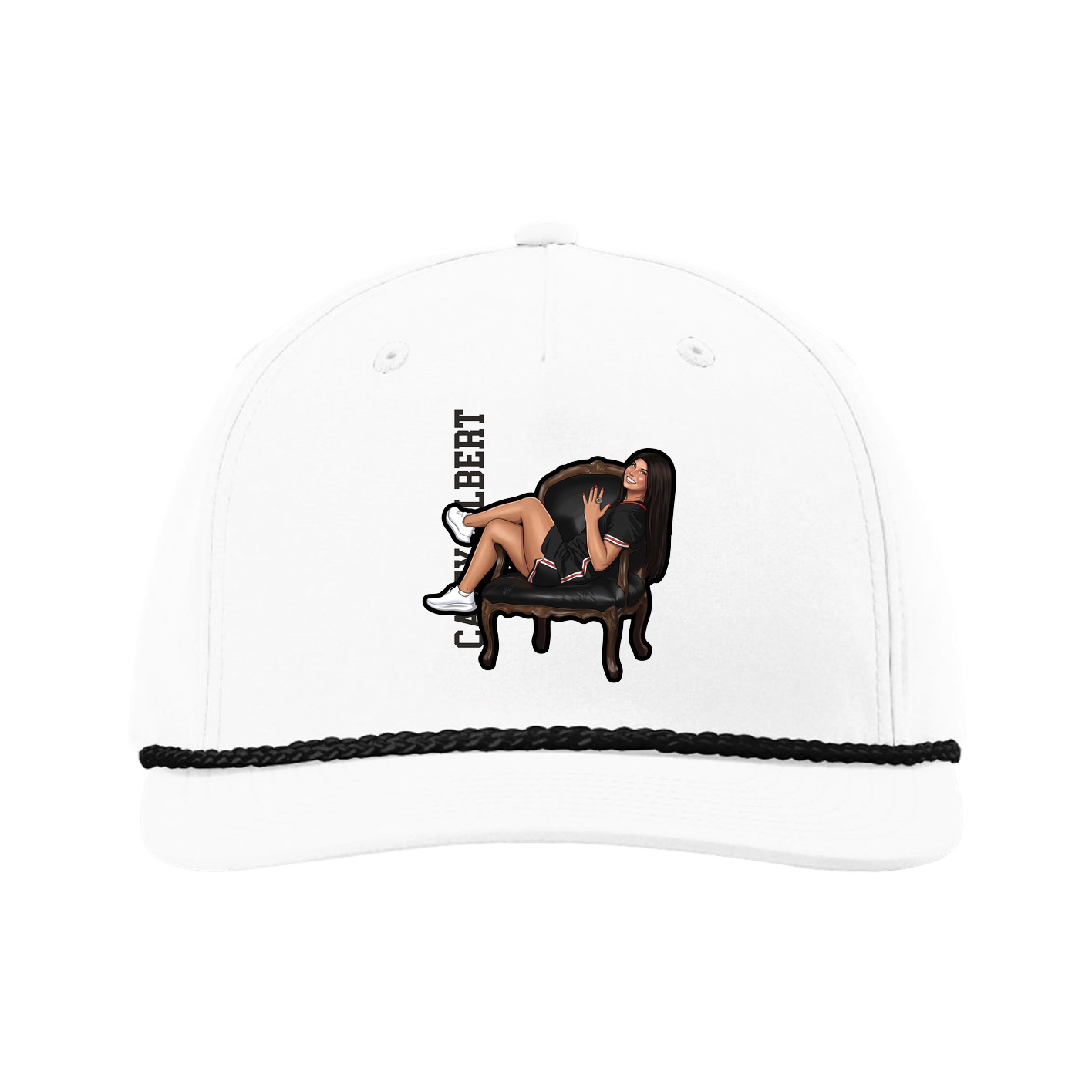 Five-Panel Classic Rope Cap — Name Vertical in White