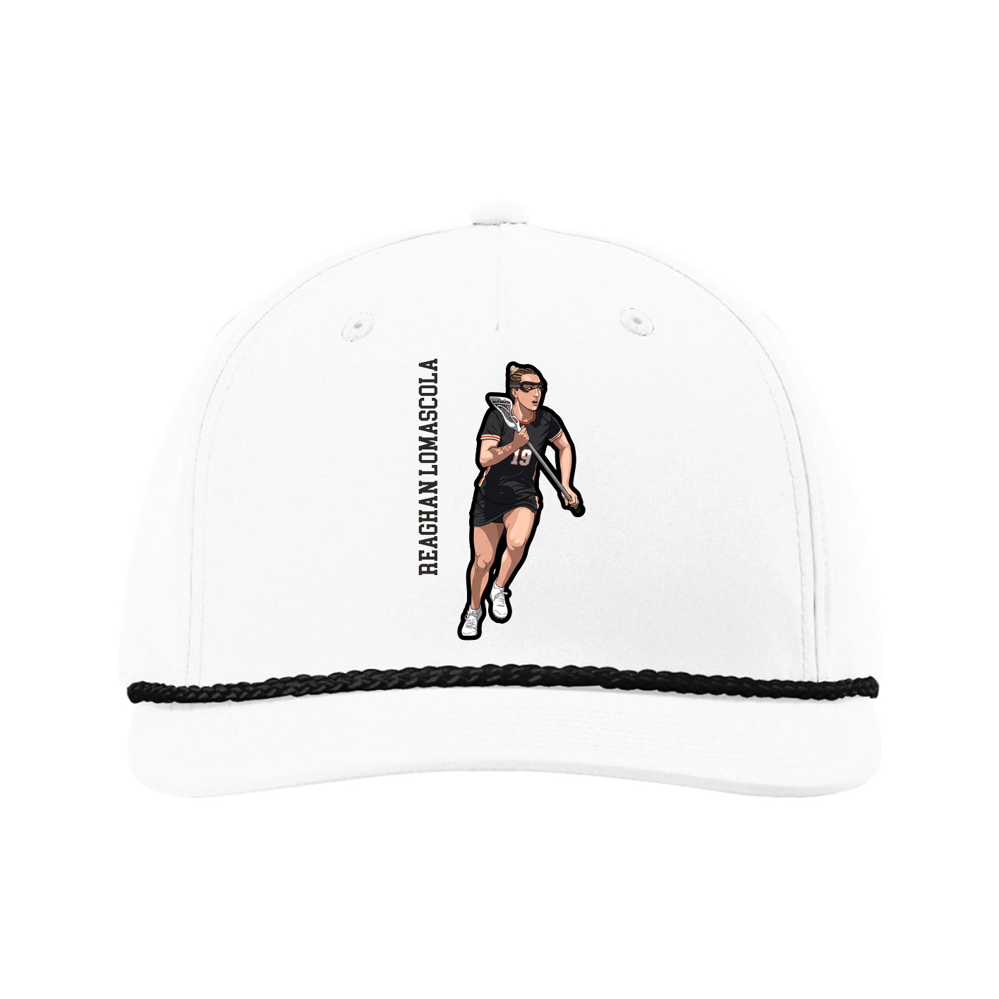 Five-Panel Classic Rope Cap — Name Vertical in White
