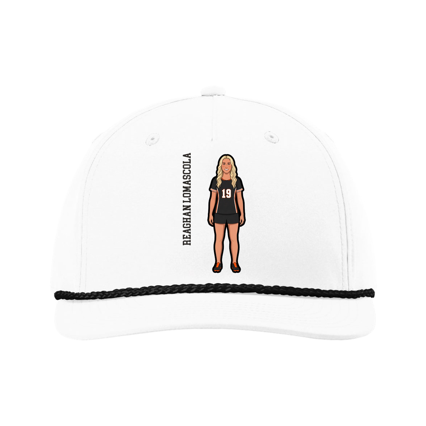 Five-Panel Classic Rope Cap — Name Vertical in White