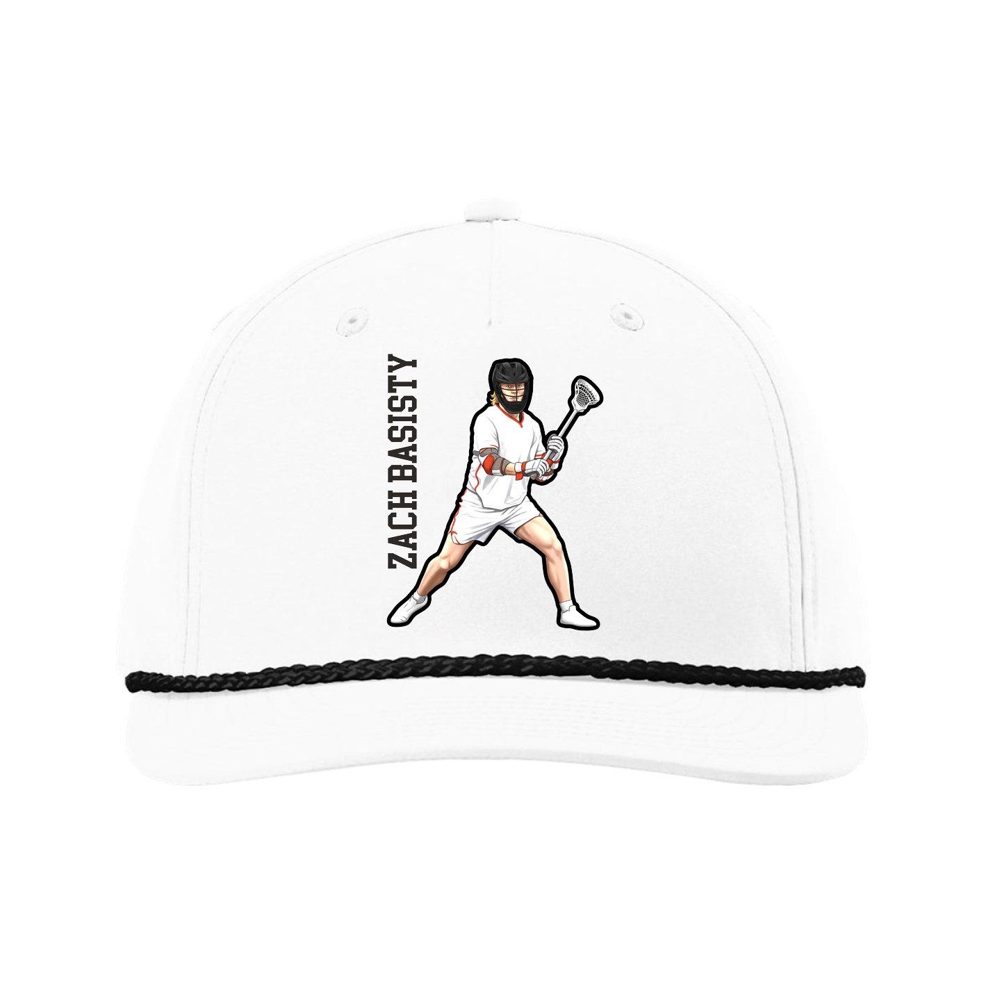 Five-Panel Classic Rope Cap — Name Vertical in White