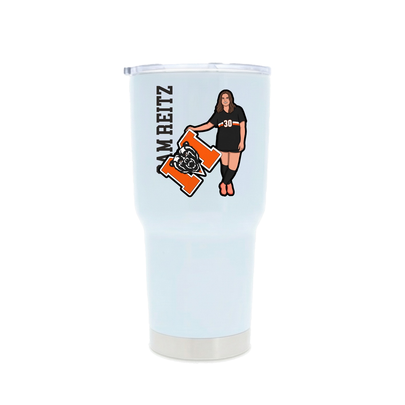 30oz Stainless Steel Tumbler — Name Vertical in White