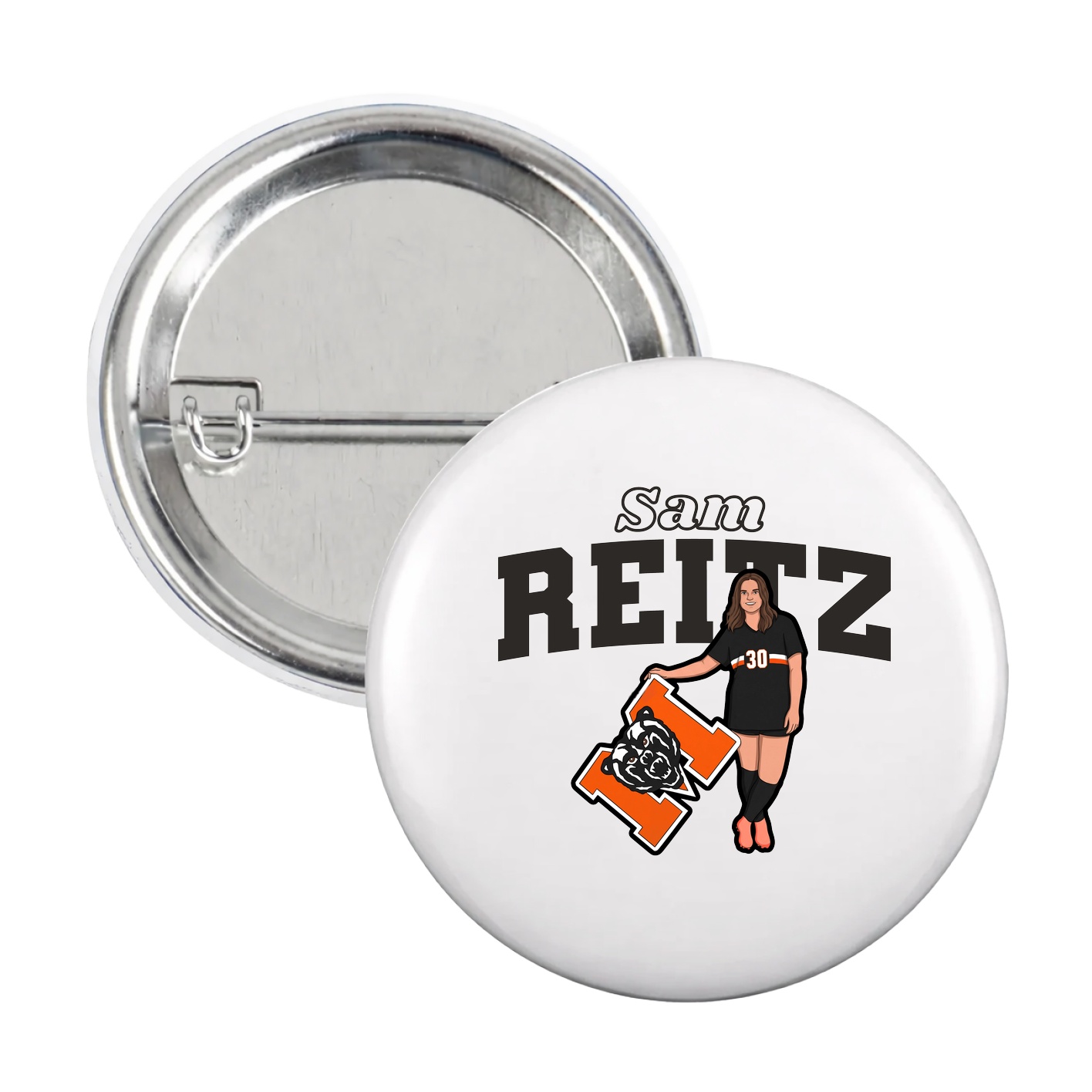 Game Day Button — Name Arch in White