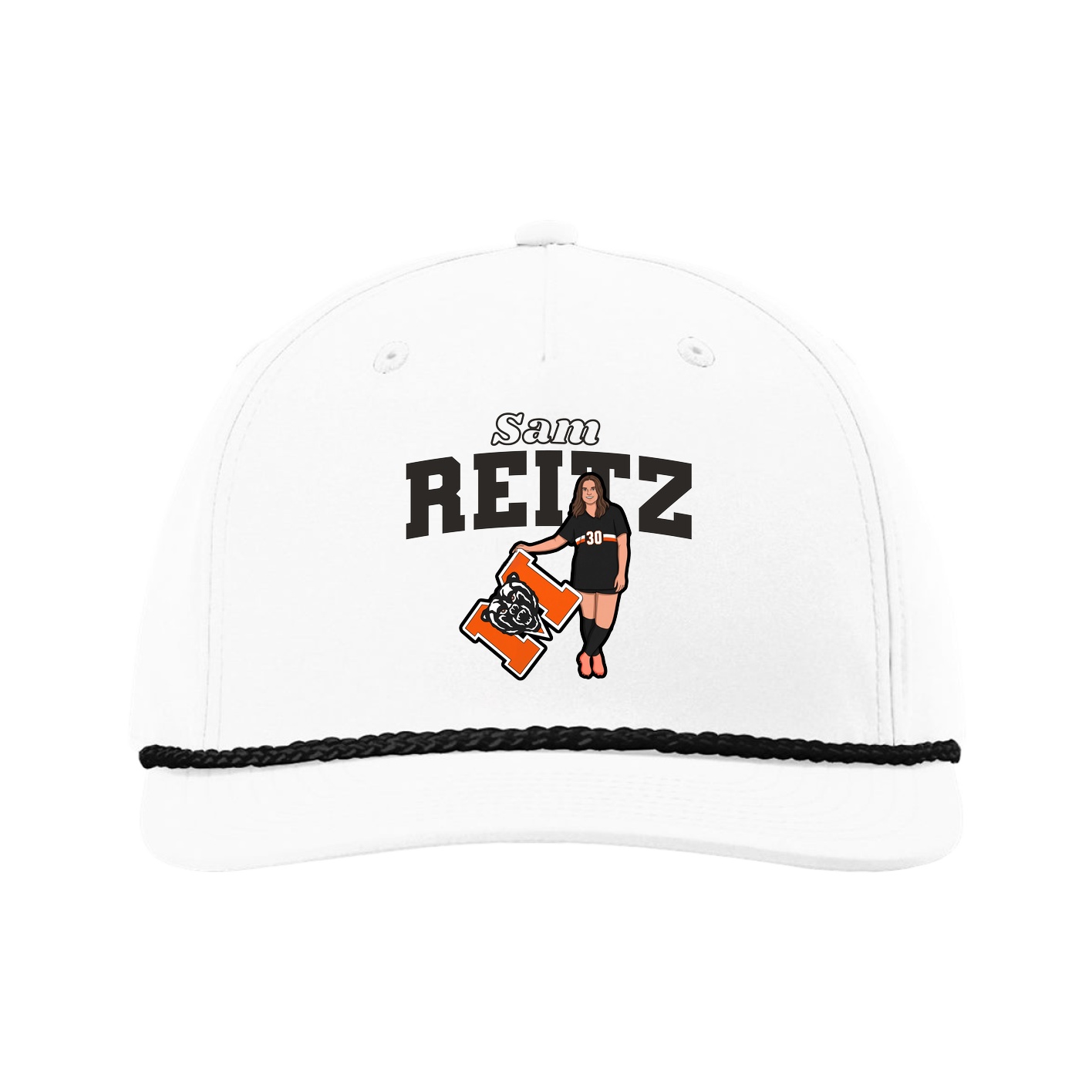Five-Panel Classic Rope Cap — Name Arch in White