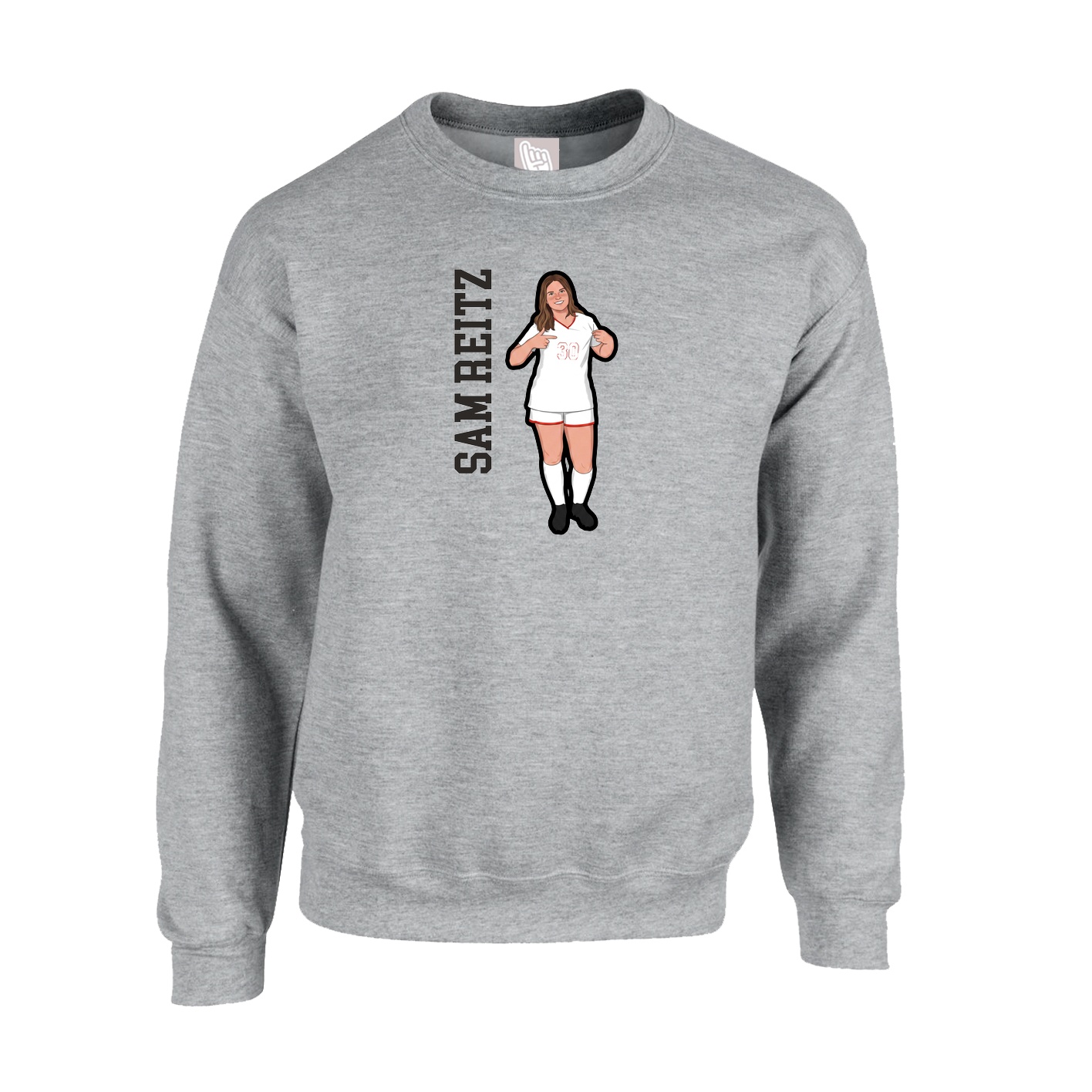 Fleece Crew — Name Vertical in Grey