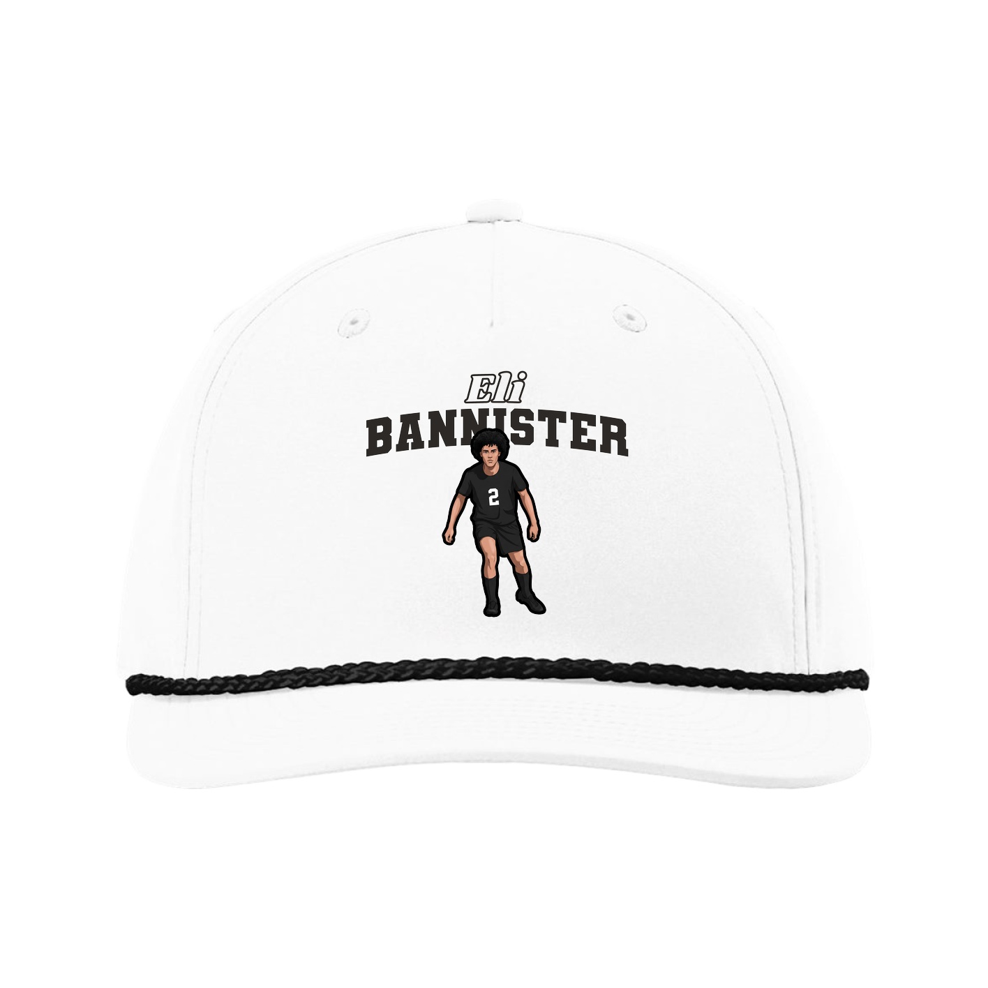 Five-Panel Classic Rope Cap — Name Arch in White