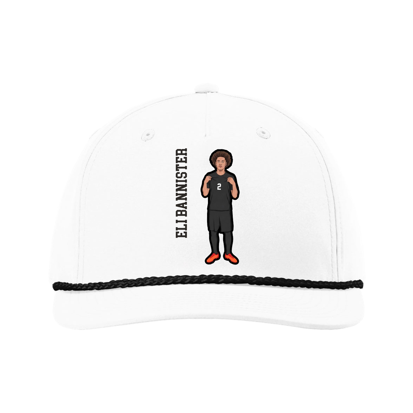 Five-Panel Classic Rope Cap — Name Vertical in White