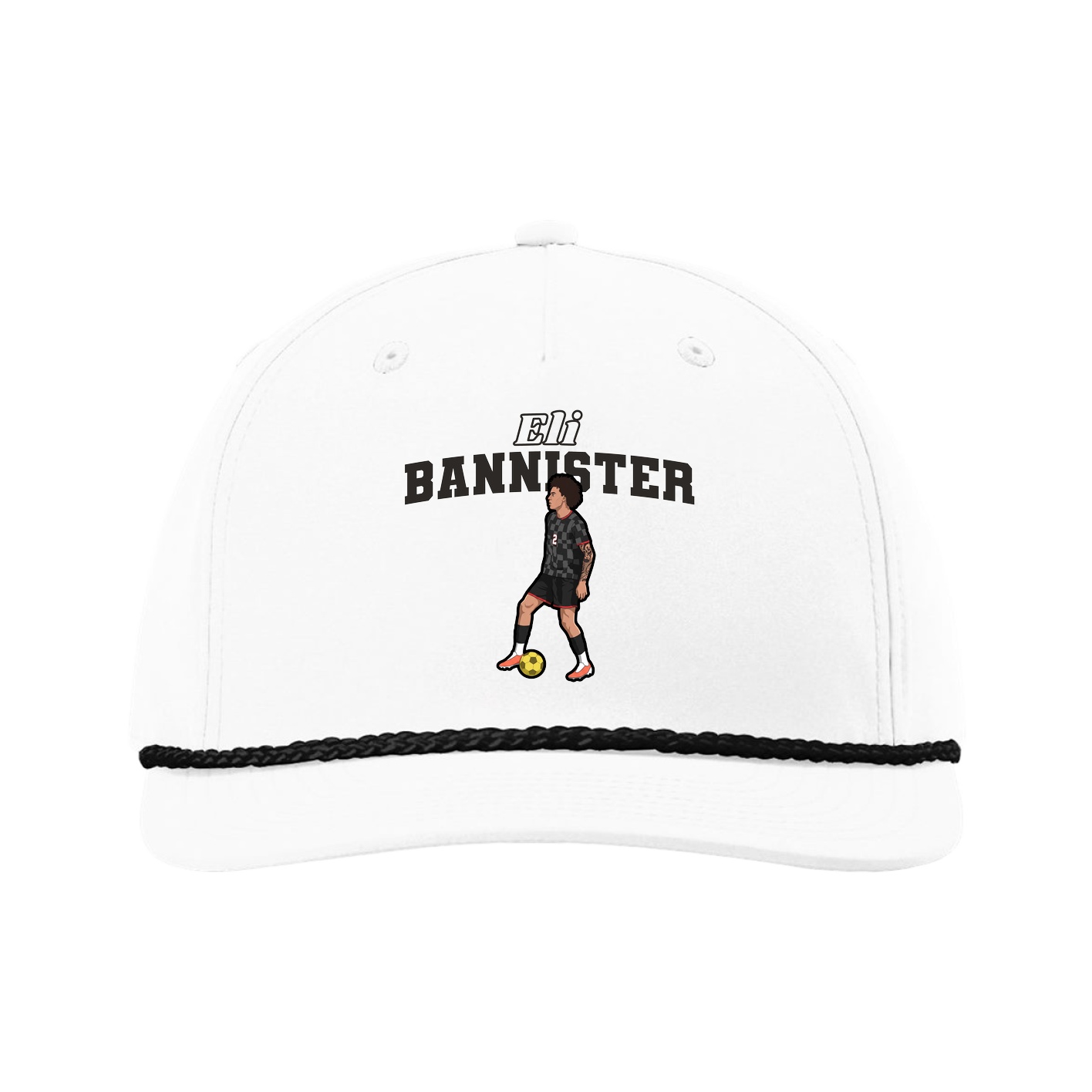 Five-Panel Classic Rope Cap — Name Arch in White