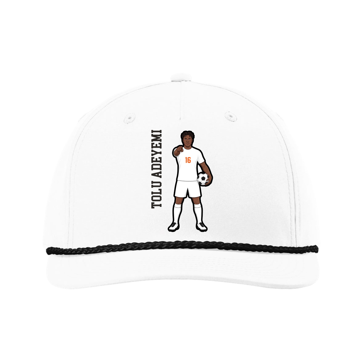 Five-Panel Classic Rope Cap — Name Vertical in White