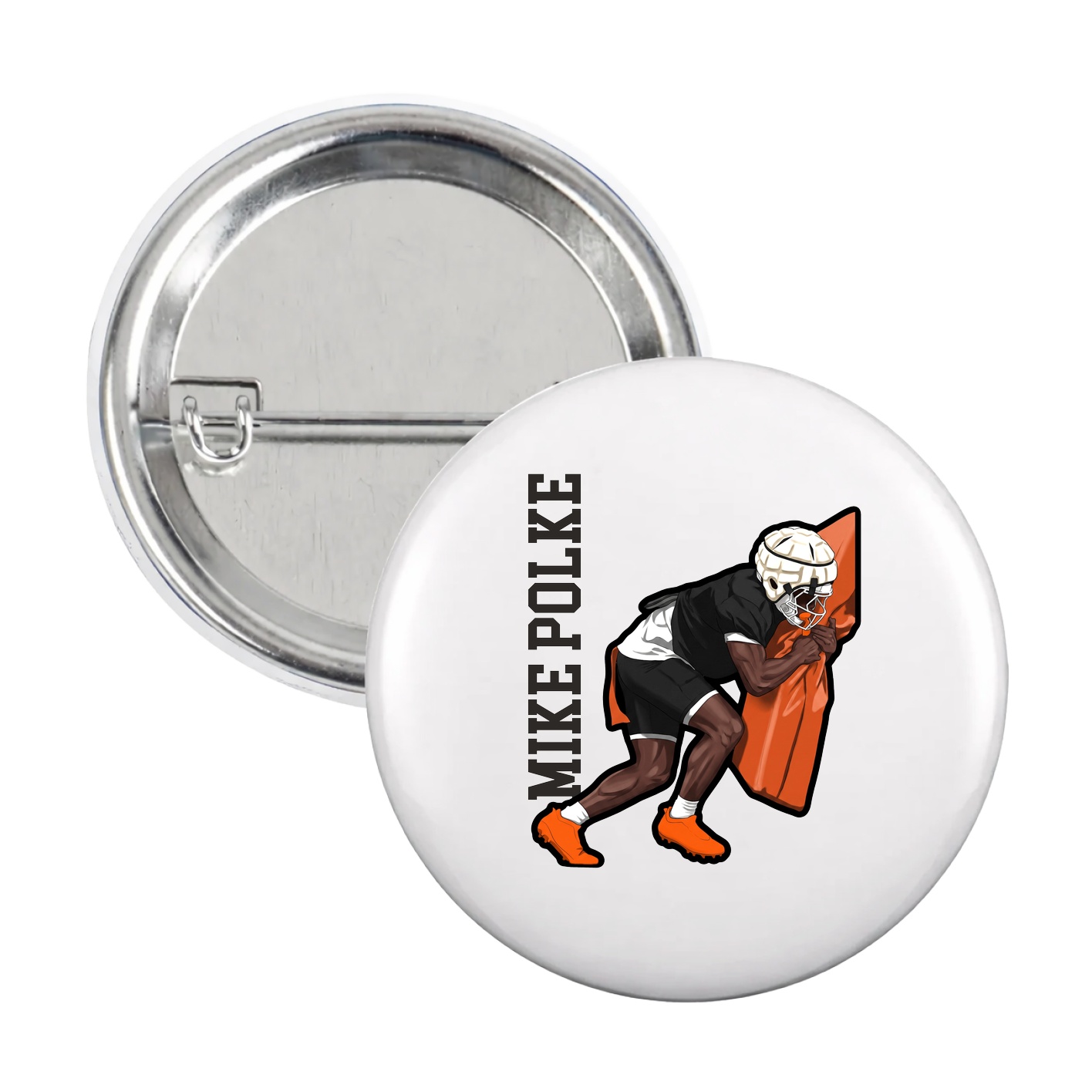 Game Day Button — Name Vertical in White