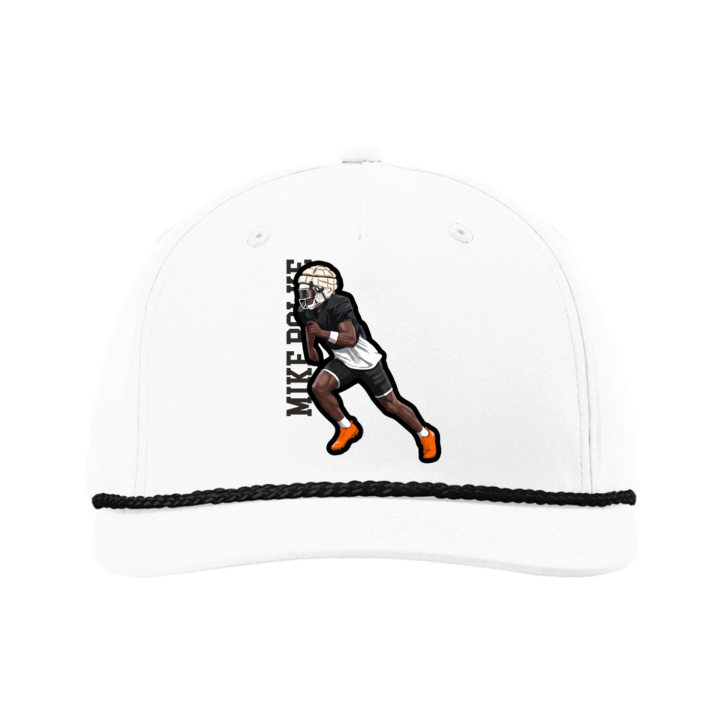 Five-Panel Classic Rope Cap — Name Vertical in White