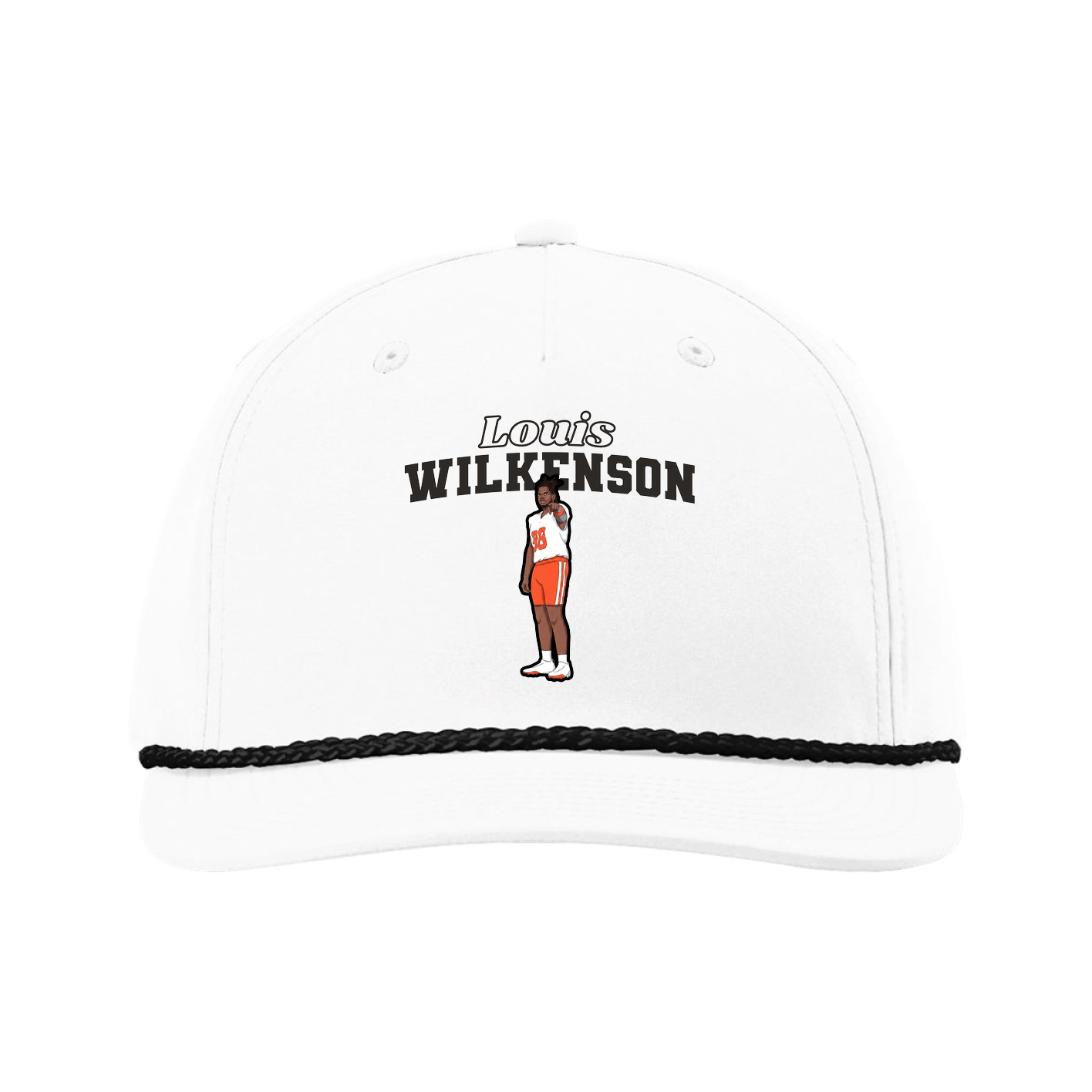 Five-Panel Classic Rope Cap — Name Arch in White