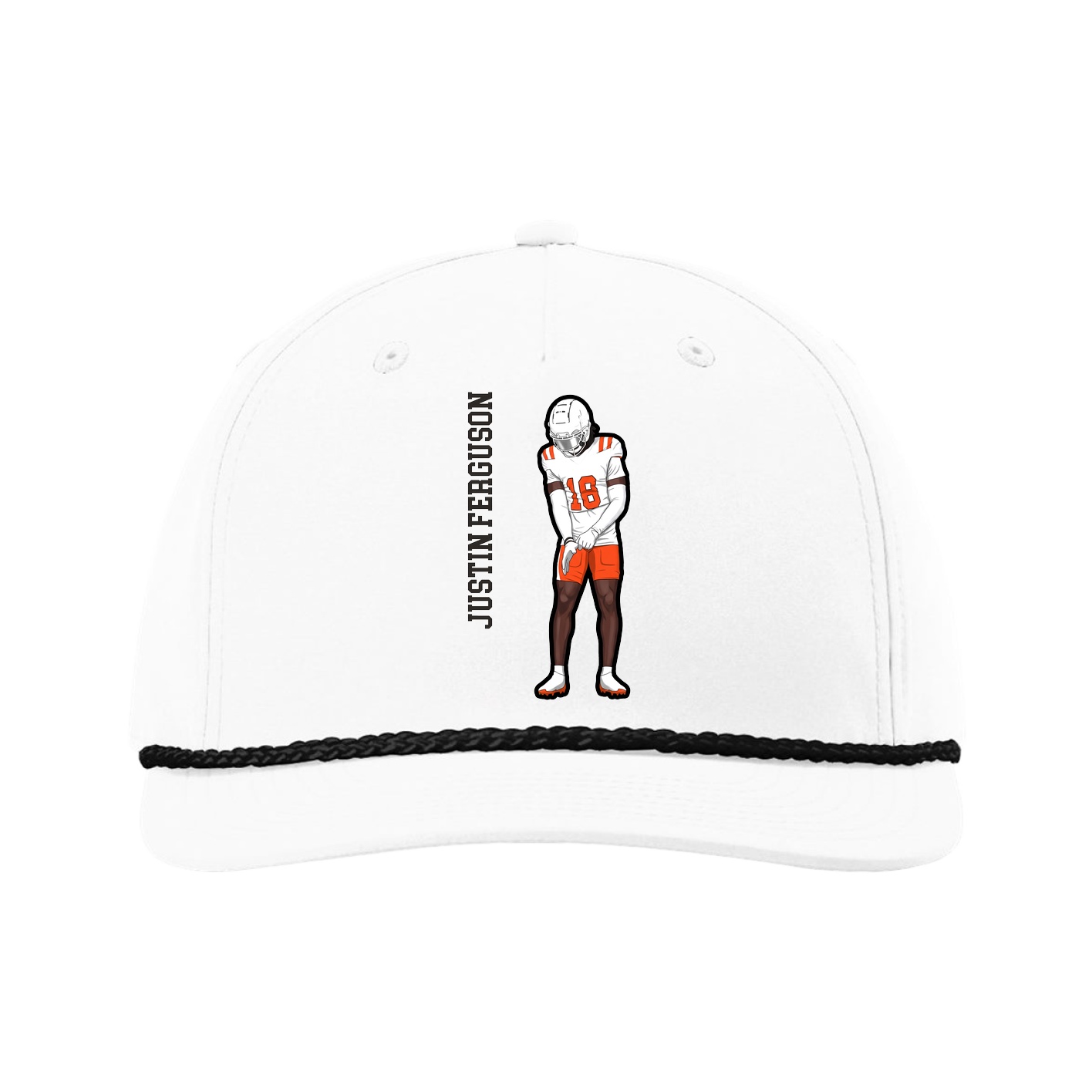 Five-Panel Classic Rope Cap — Name Vertical in White