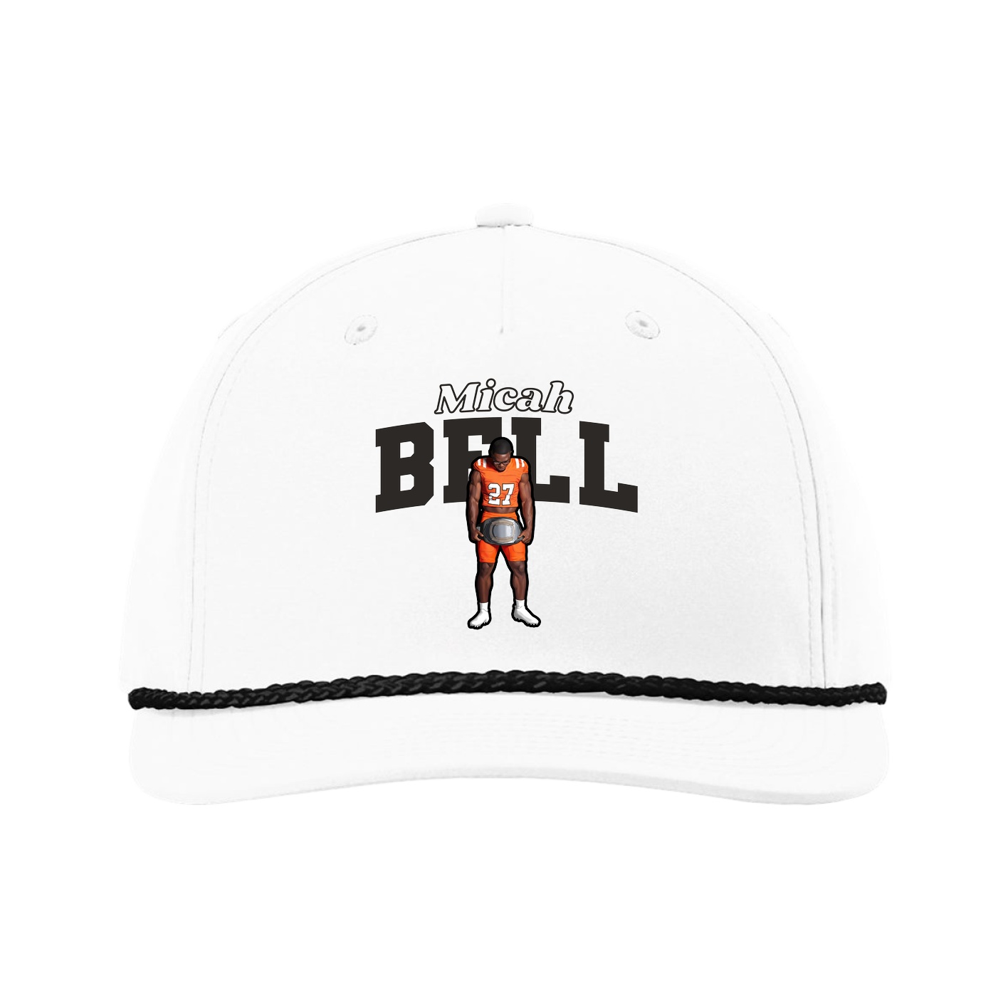 Five-Panel Classic Rope Cap — Name Arch in White