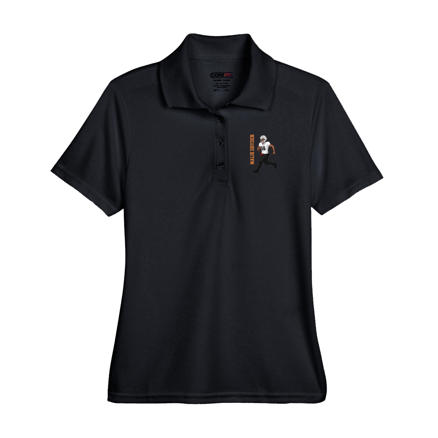 Performance Polo — Name Vertical in Black