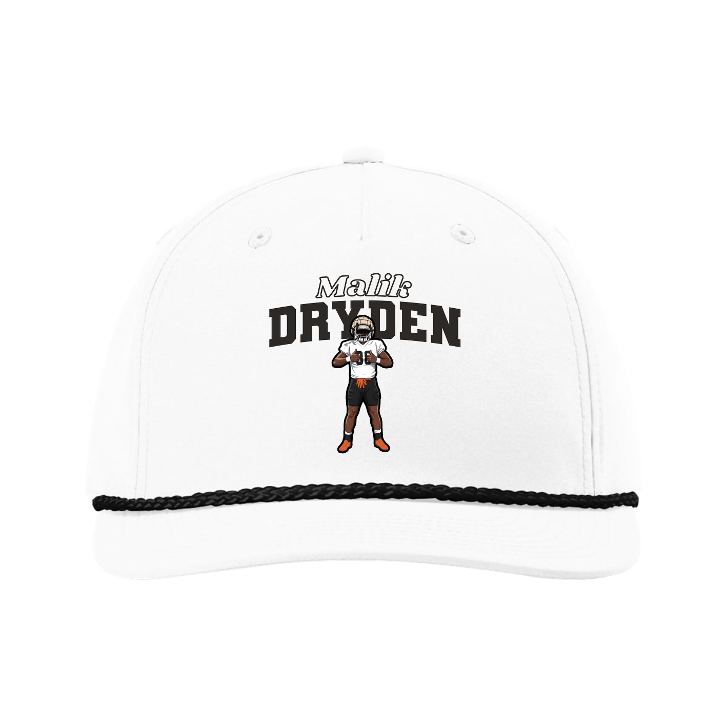 Five-Panel Classic Rope Cap — Name Arch in White