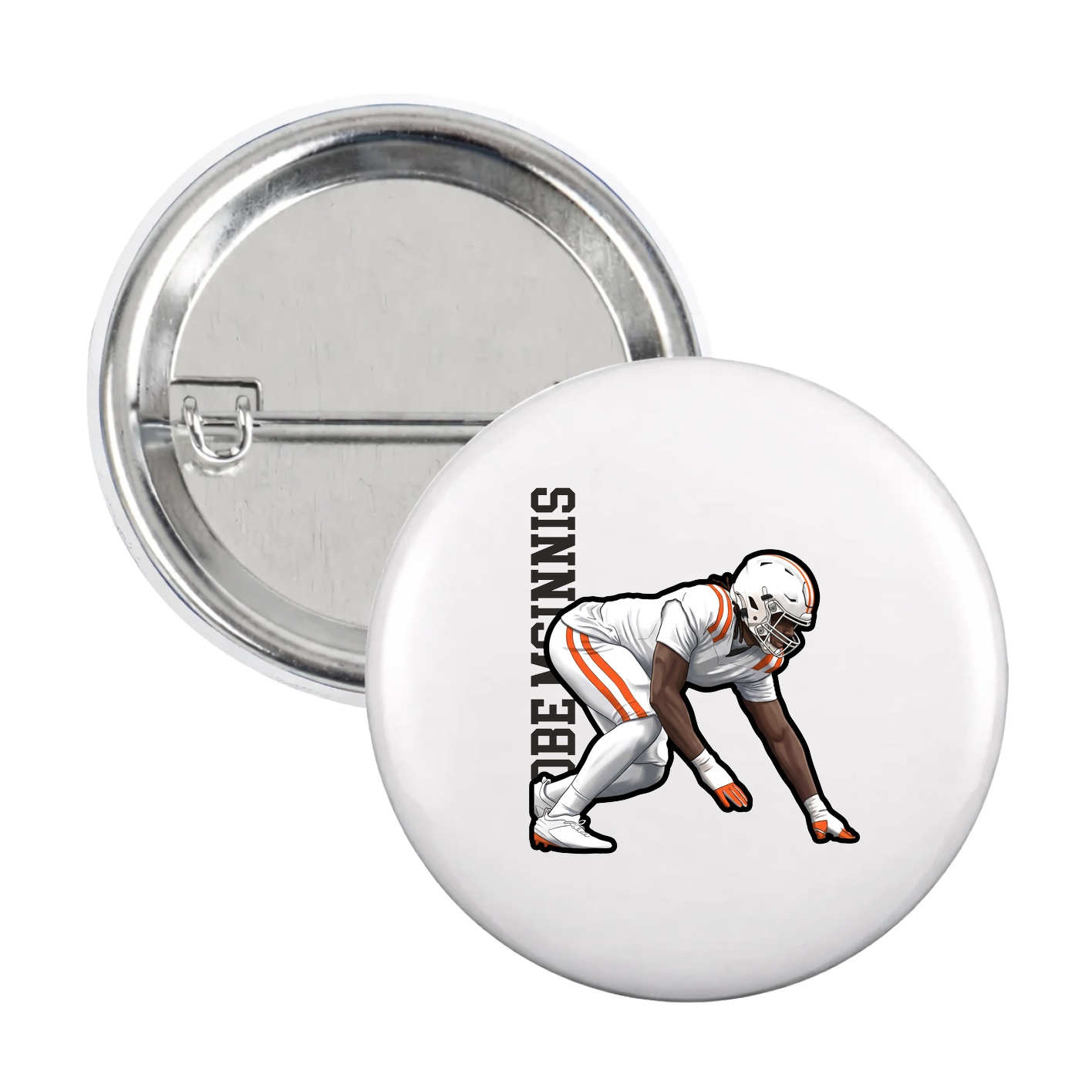 Game Day Button — Name Vertical in White