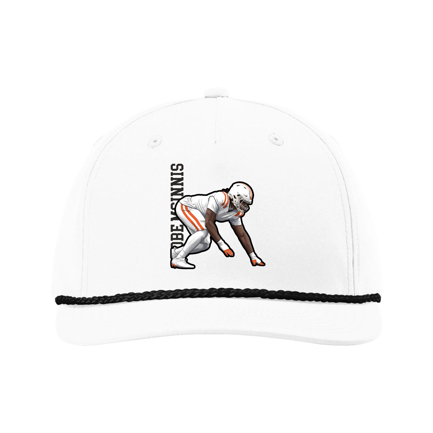 Five-Panel Classic Rope Cap — Name Vertical in White