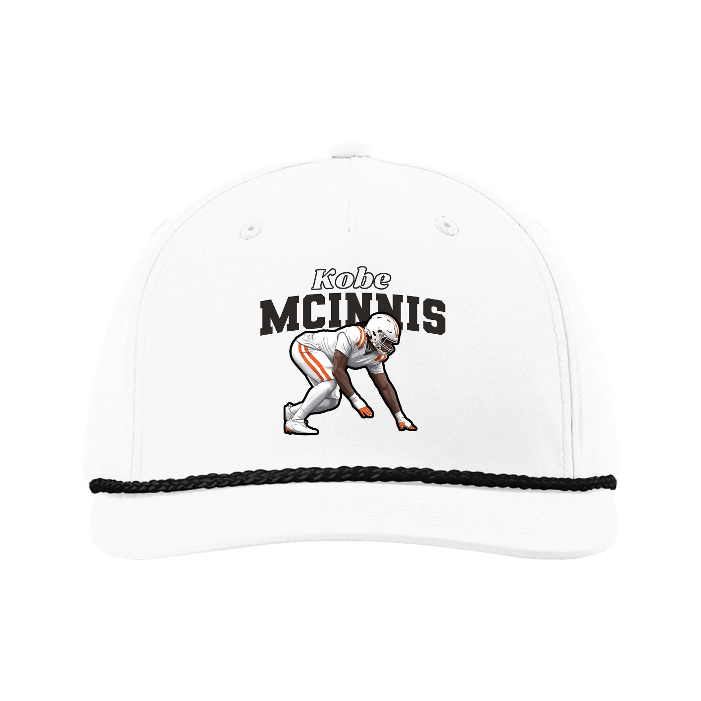 Five-Panel Classic Rope Cap — Name Arch in White