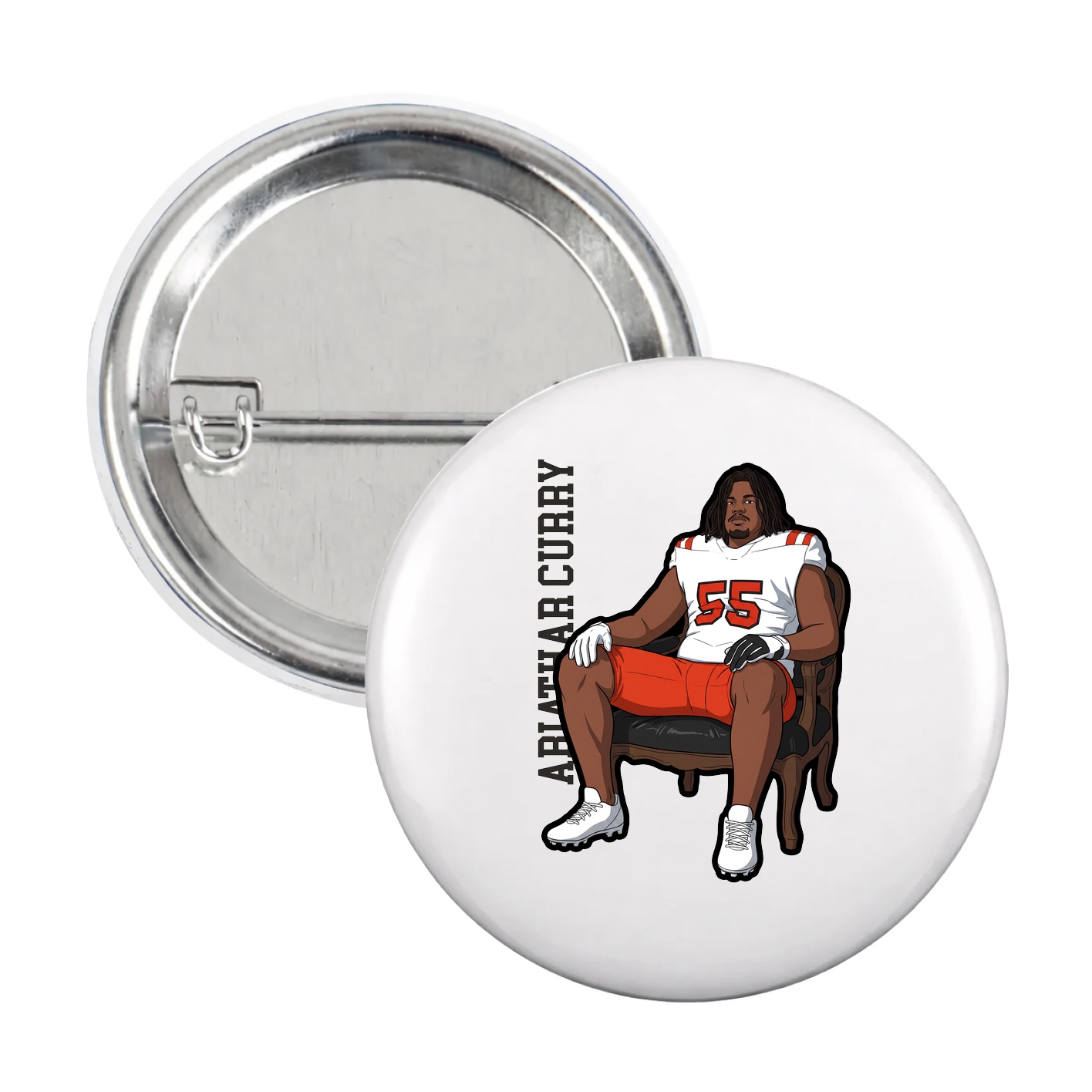 Game Day Button — Name Vertical in White