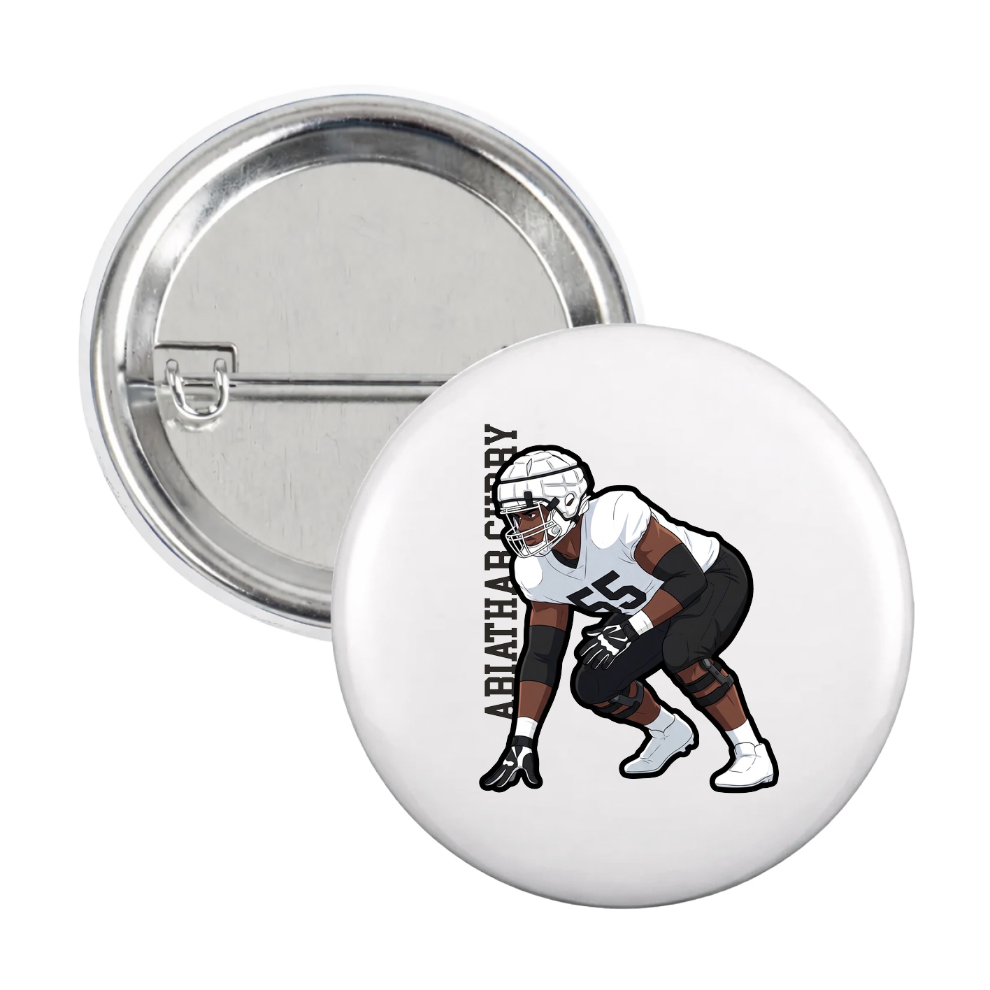 Game Day Button — Name Vertical in White