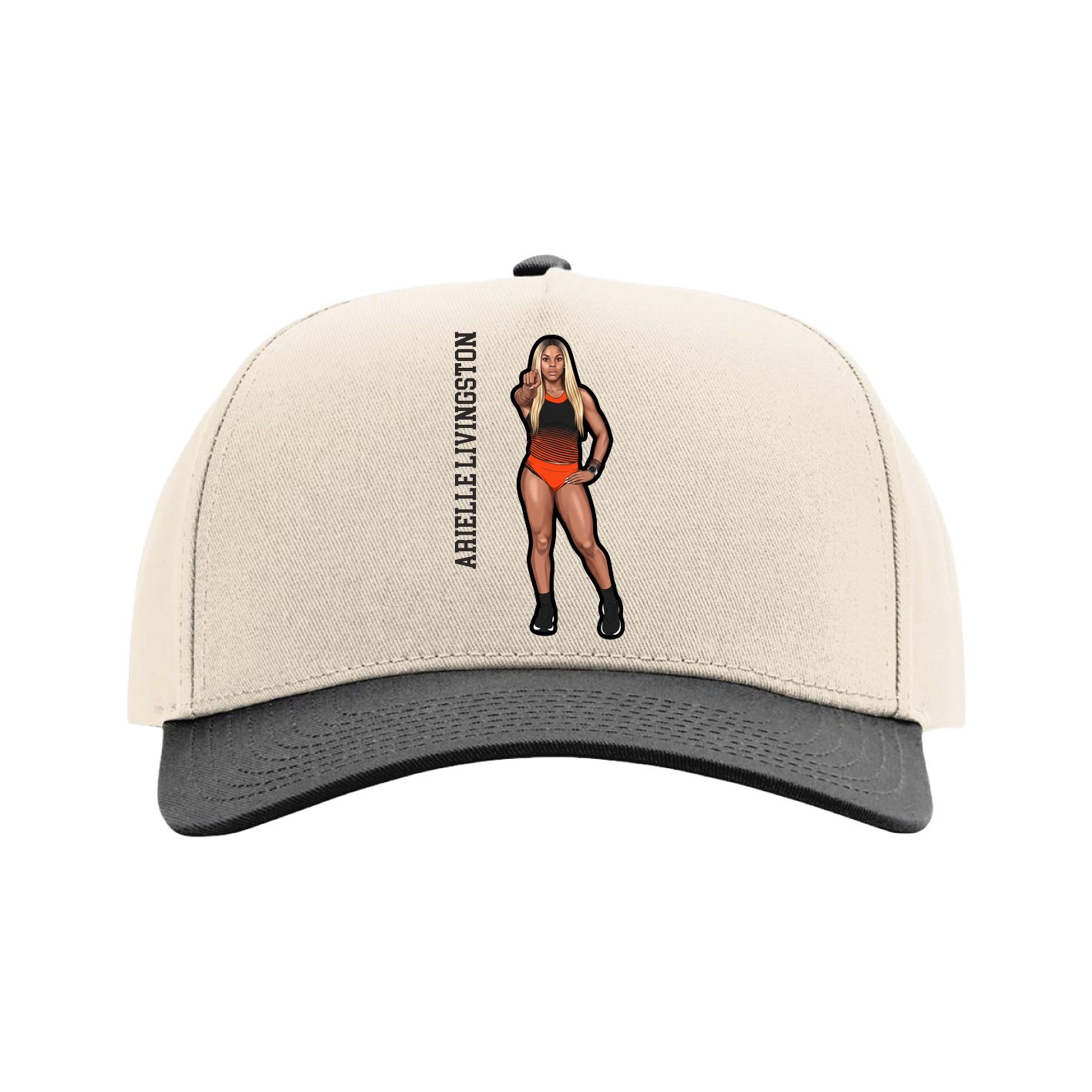 Full Fabric Five-Panel Champ Cap — Name Vertical in Cream/Black