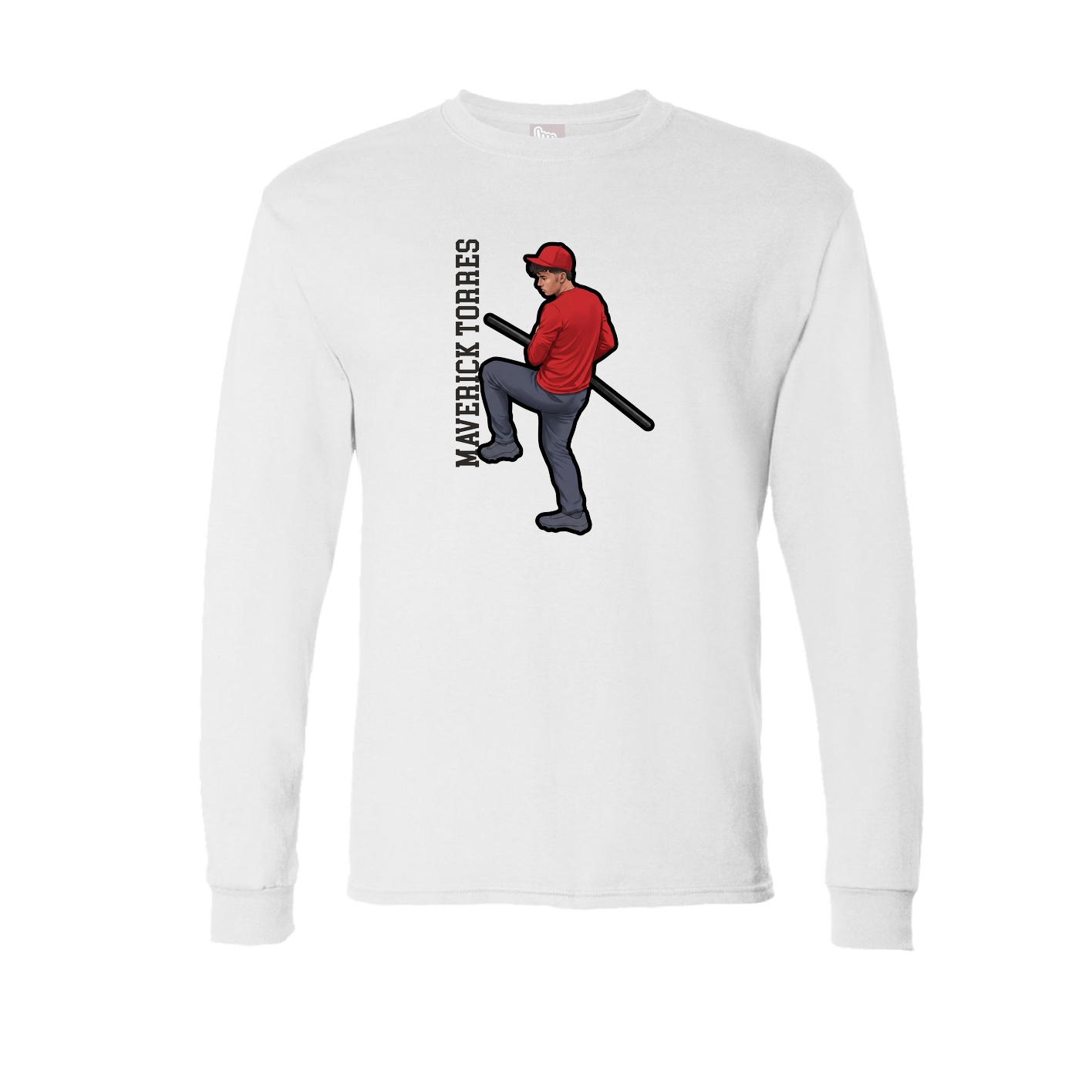 Long Sleeve Tee — Name Vertical in White