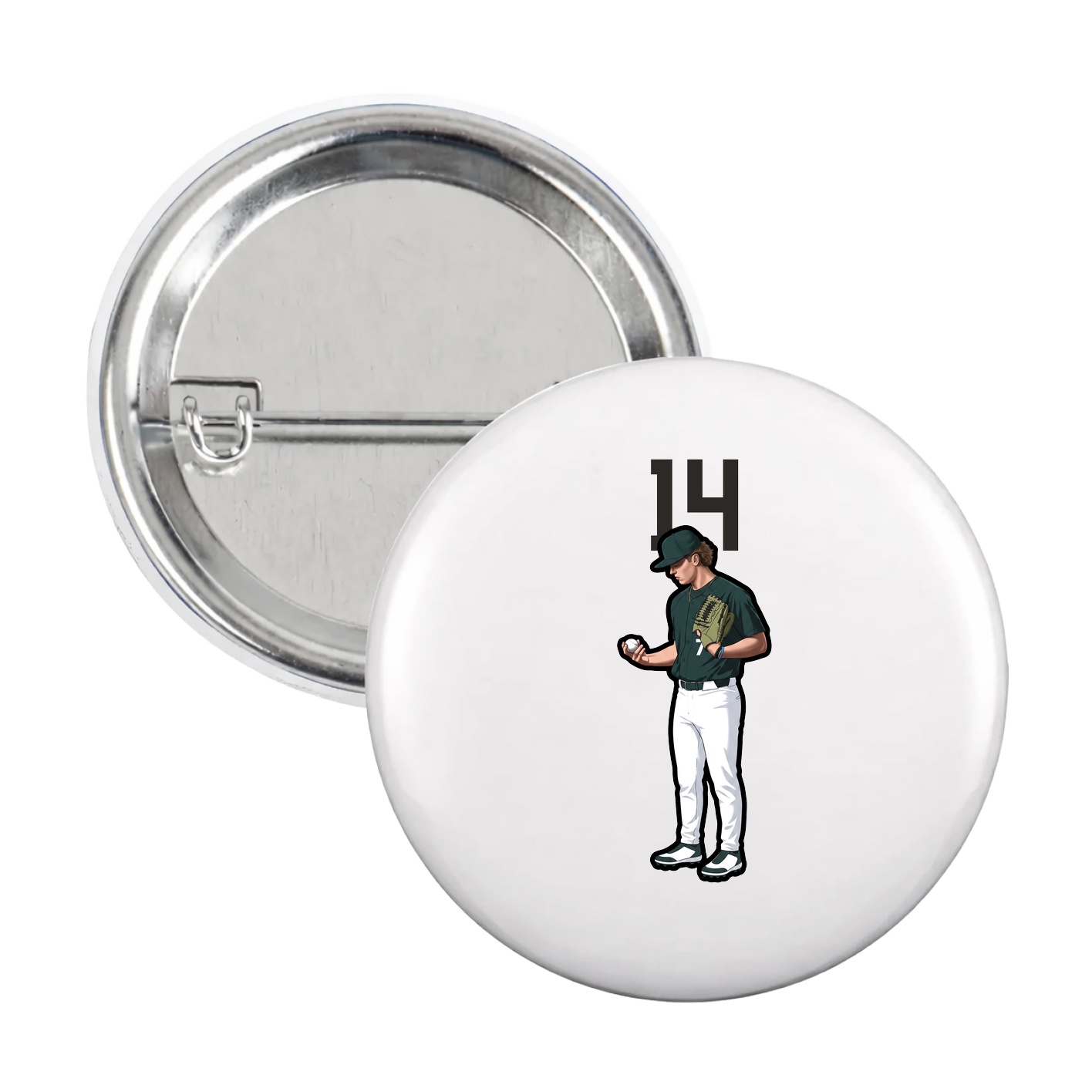Game Day Button — Number Top in White