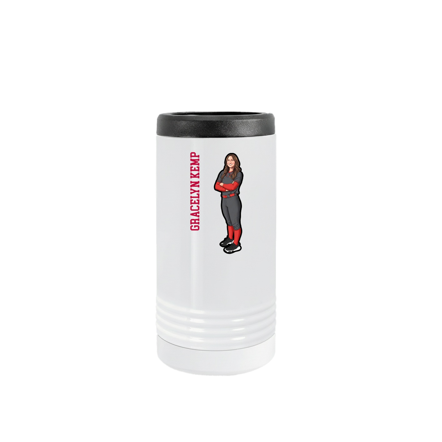 Slim Beverage Holder — Name Vertical in White