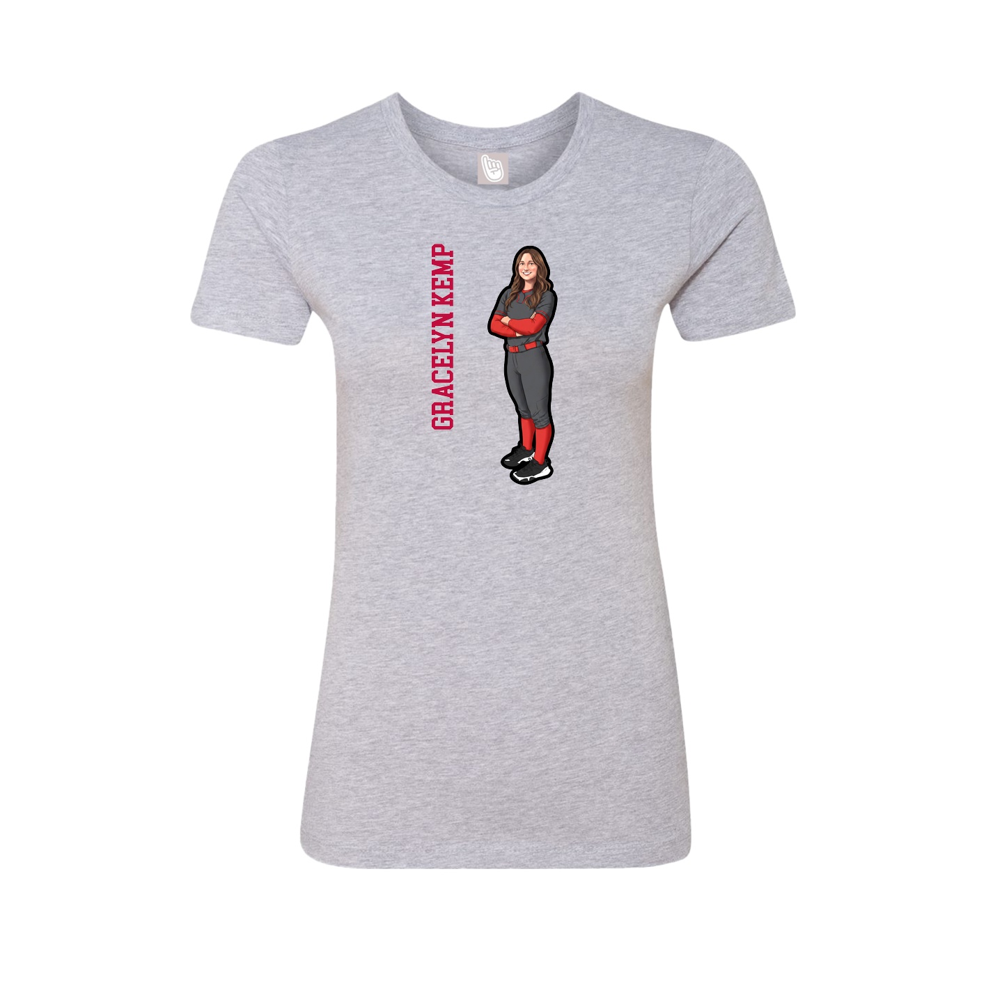 Fitted Women's Tee — Name Vertical in Grey