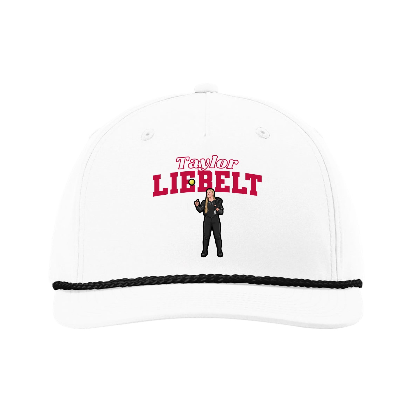 Five-Panel Classic Rope Cap — Name Arch in White