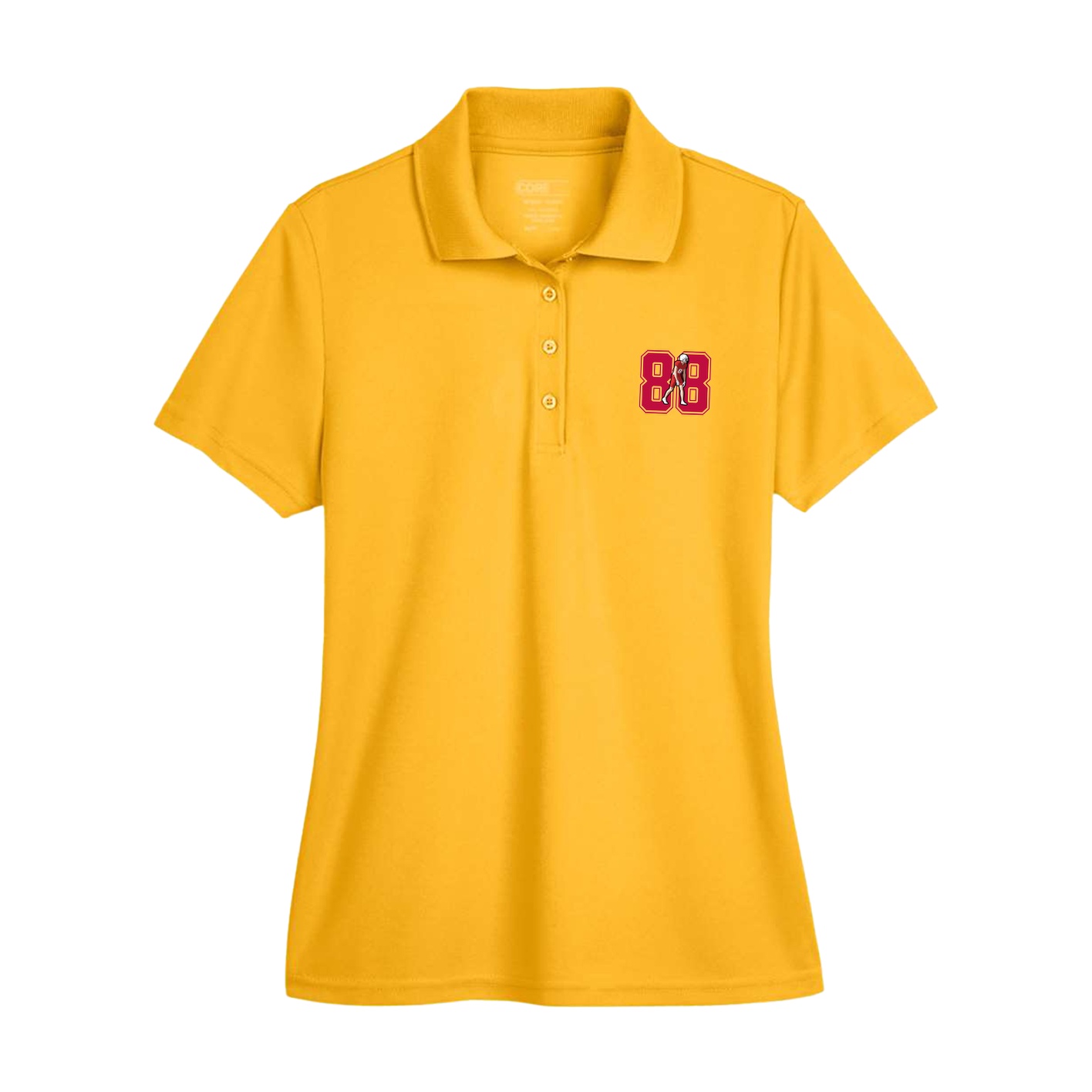 Womens Performance Polo — Number in Gold