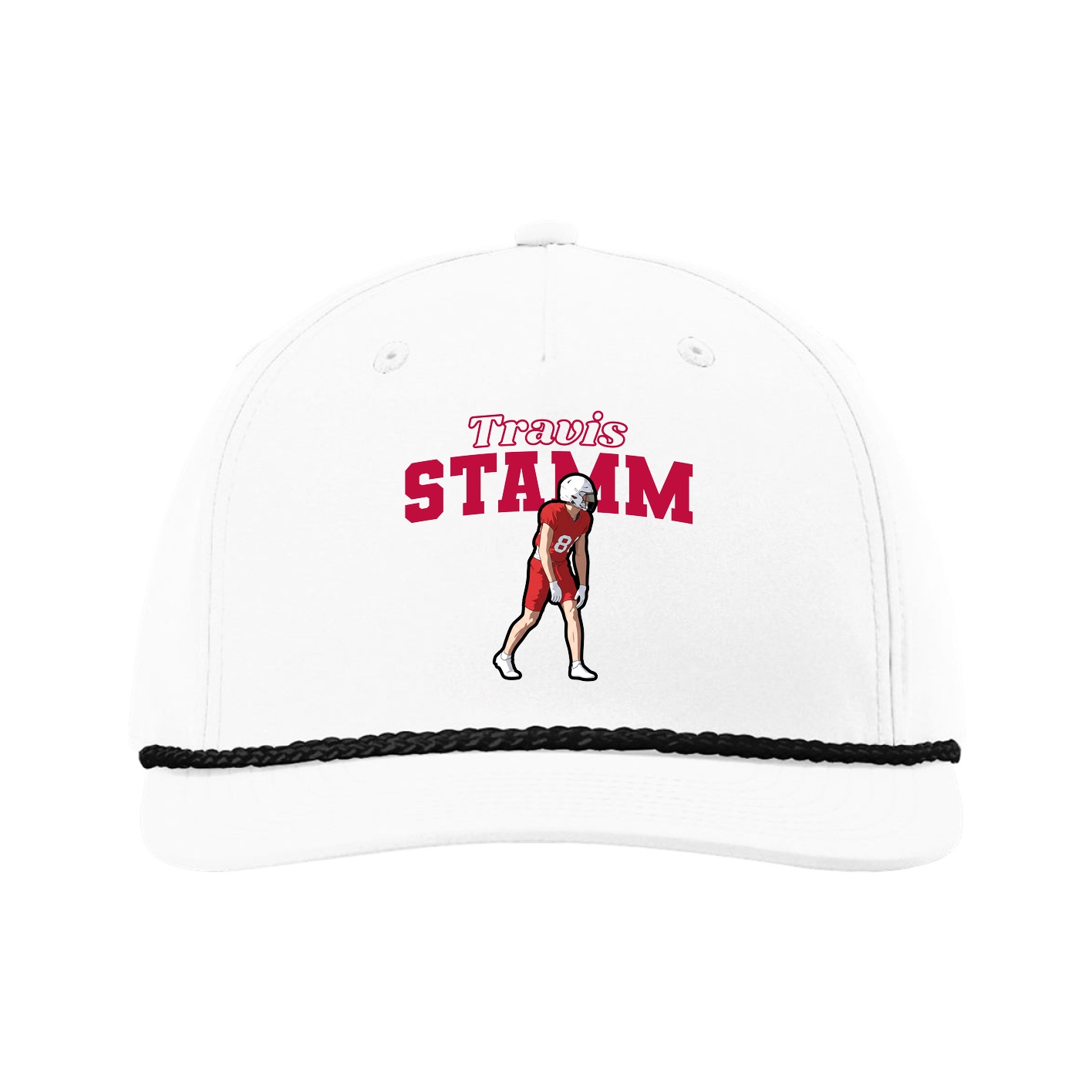 Five-Panel Classic Rope Cap — Name Arch in White