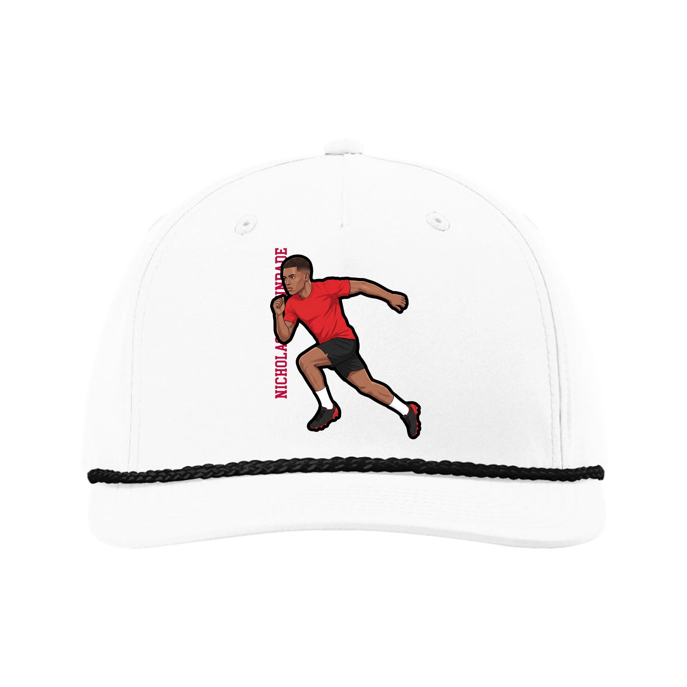Five-Panel Classic Rope Cap — Name Vertical in White