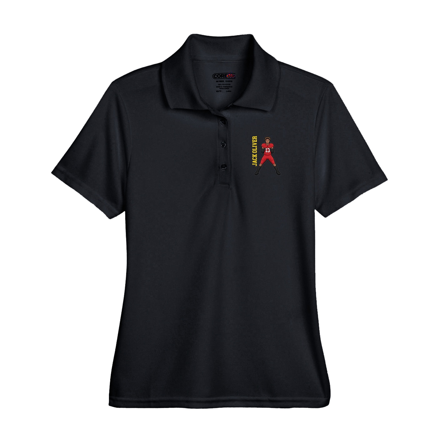 Performance Polo — Name Vertical in Black