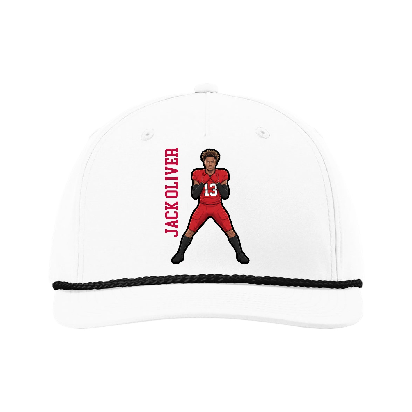 Five-Panel Classic Rope Cap — Name Vertical in White