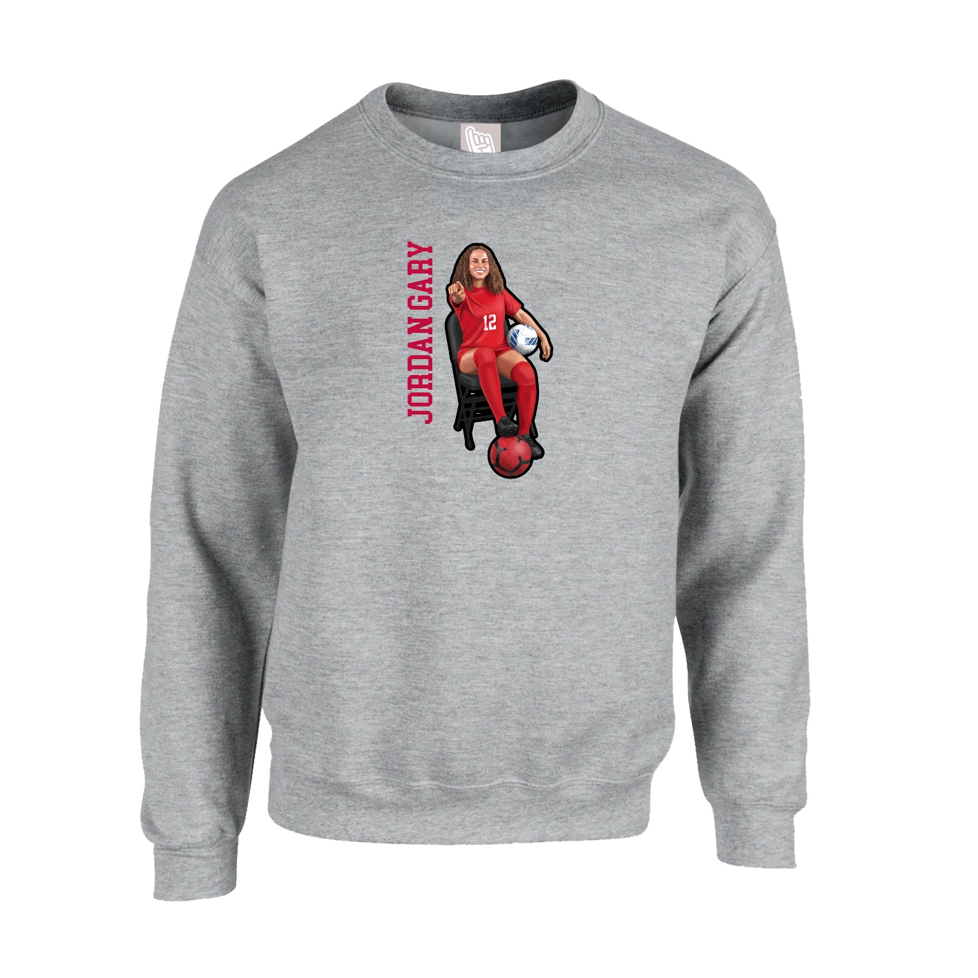 Fleece Crew — Name Vertical in Grey