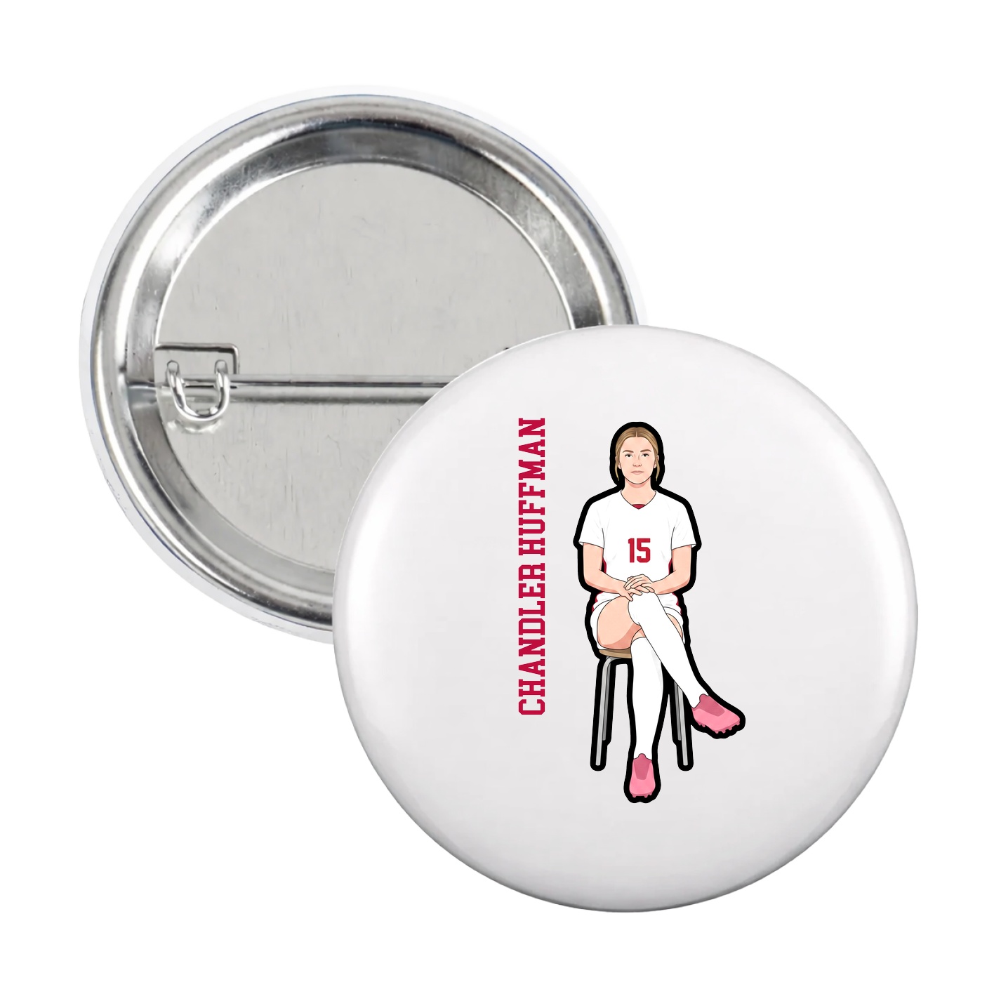 Game Day Button — Name Vertical in White