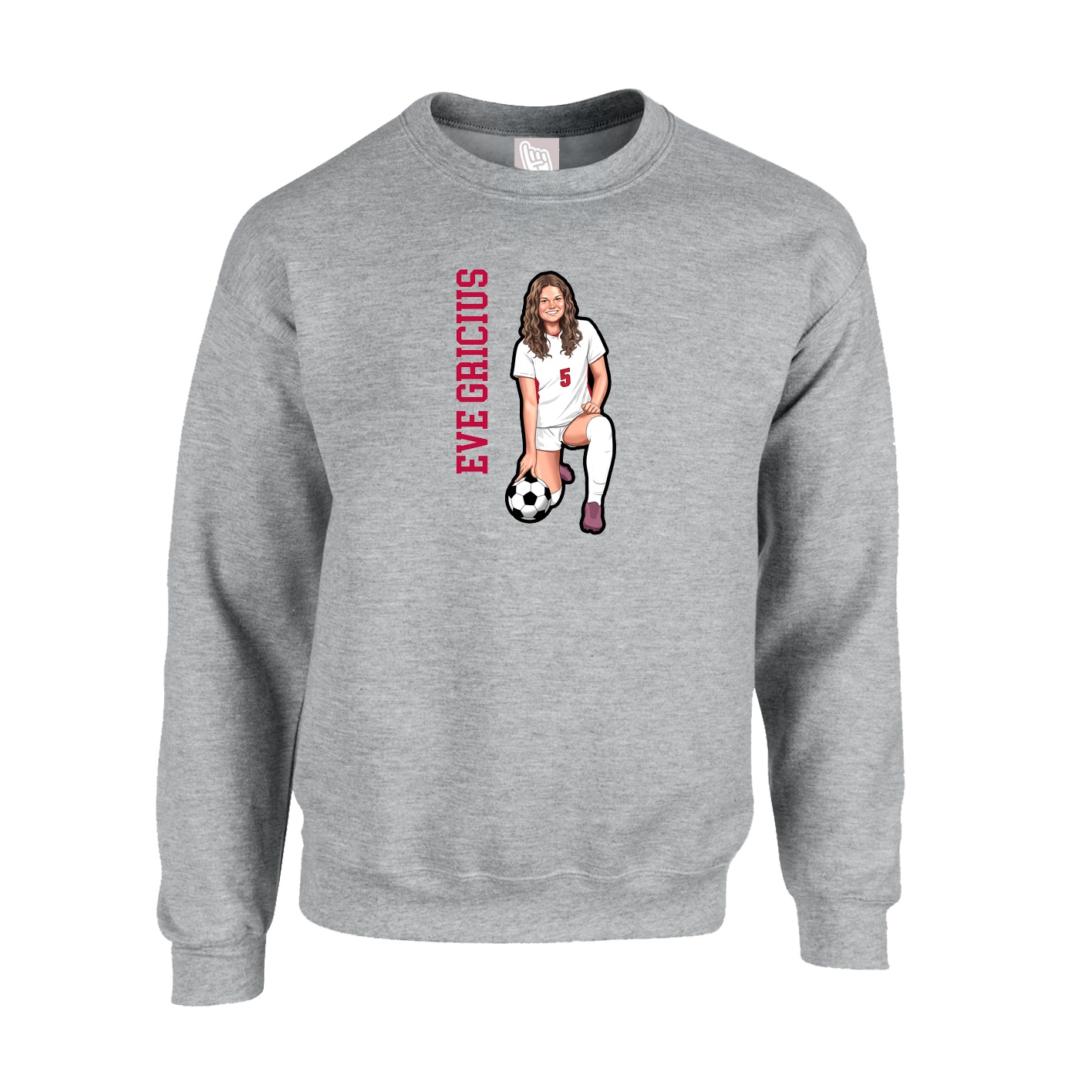 Fleece Crew — Name Vertical in Grey