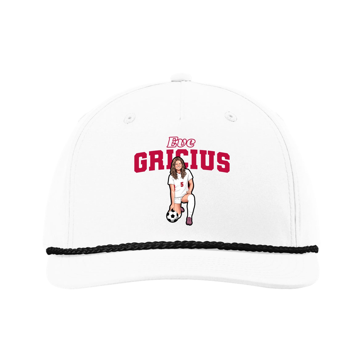 Five-Panel Classic Rope Cap — Name Arch in White
