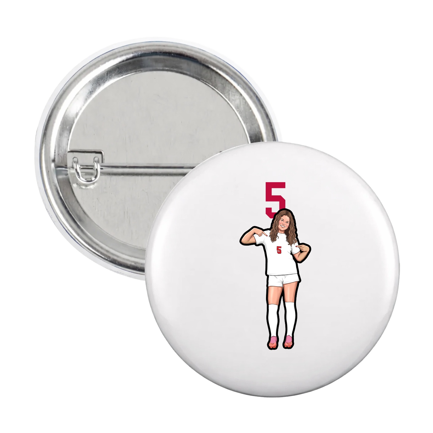 Game Day Button — Number Top in White