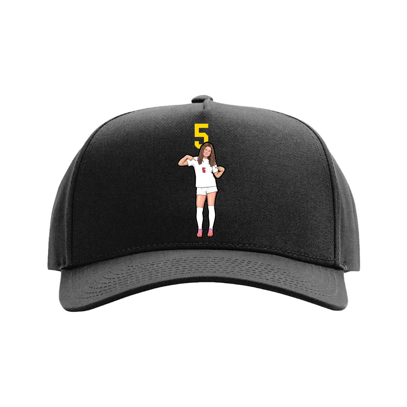 Full Fabric Five-Panel Champ Cap — Number Top in Black