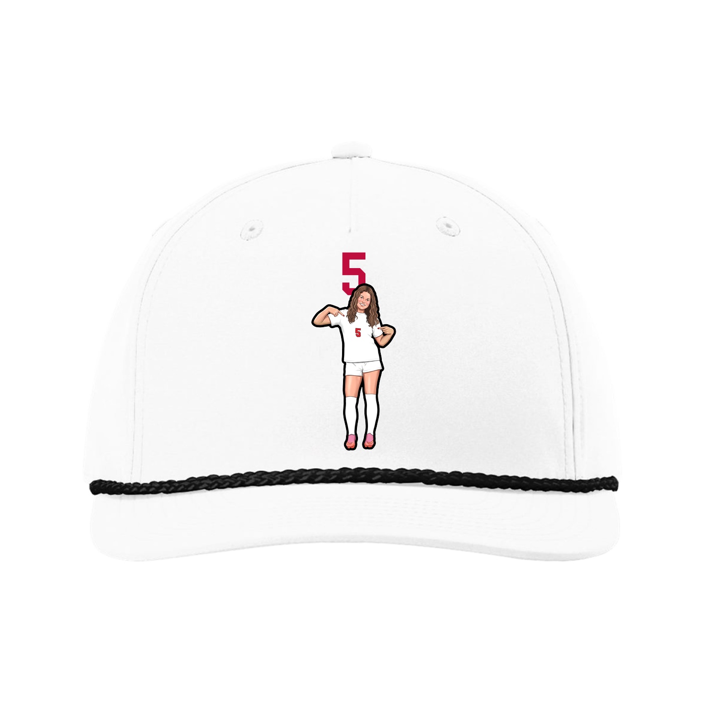 Five-Panel Classic Rope Cap — Number Top in White