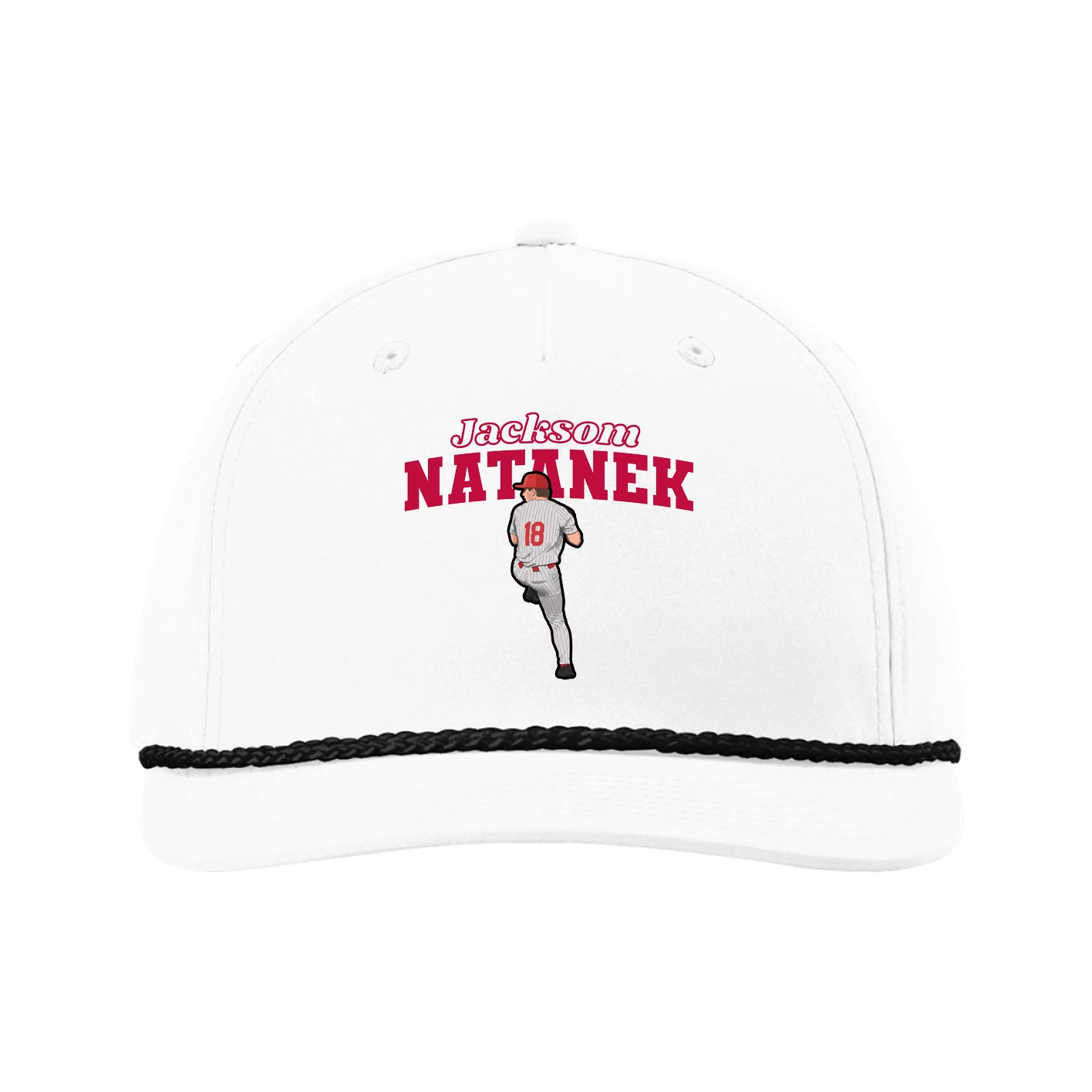 Five-Panel Classic Rope Cap — Name Arch in White