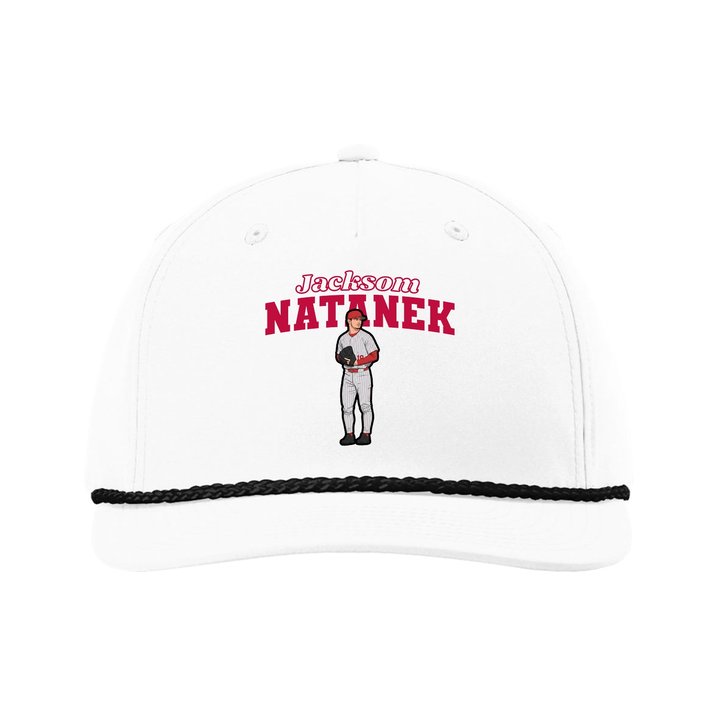 Five-Panel Classic Rope Cap — Name Arch in White