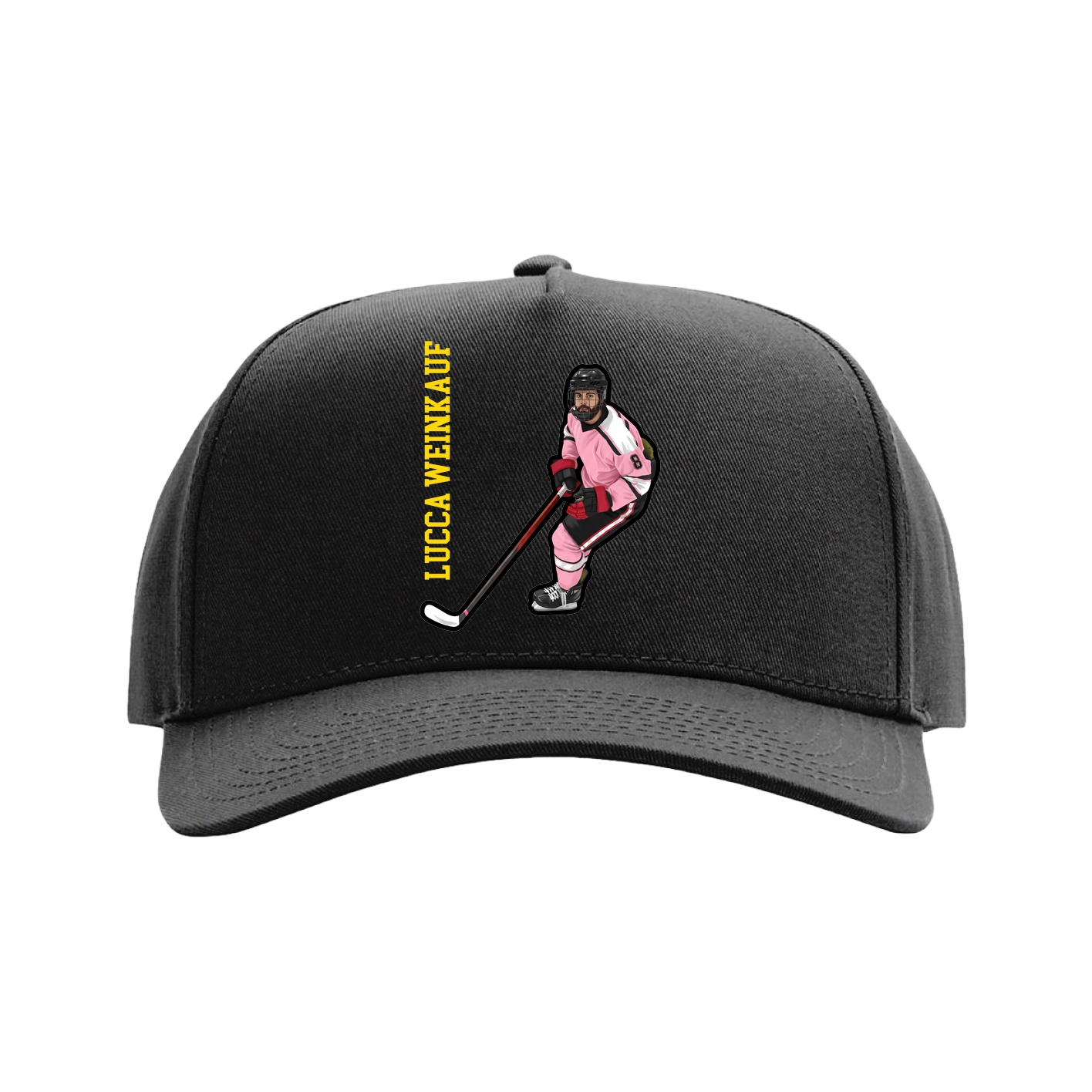Full Fabric Five-Panel Champ Cap — Name Vertical in Black