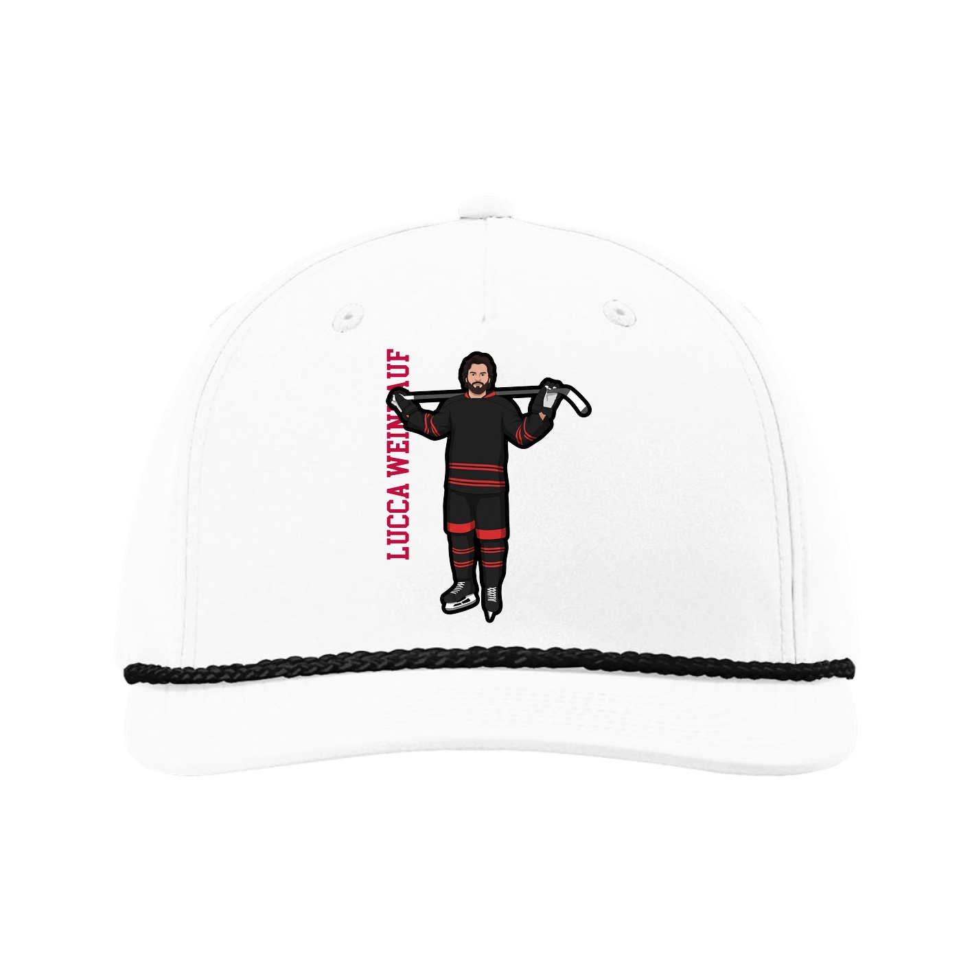 Five-Panel Classic Rope Cap — Name Vertical in White