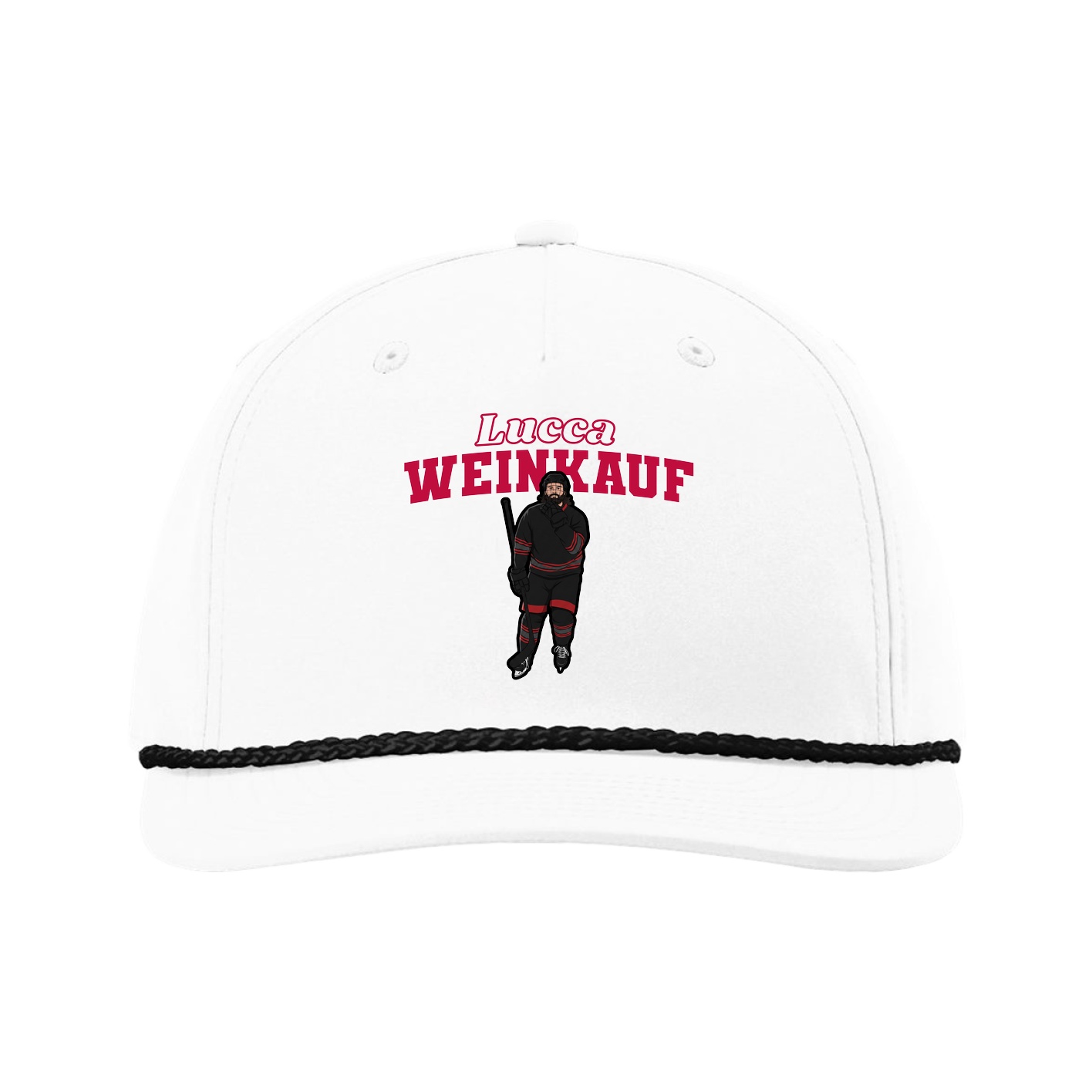 Five-Panel Classic Rope Cap — Name Arch in White