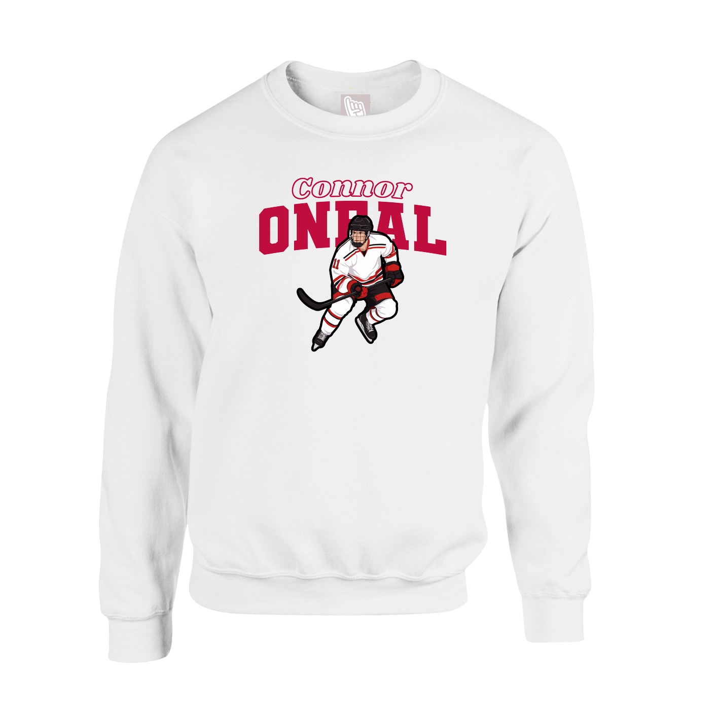 Fleece Crew — Name Arch in White