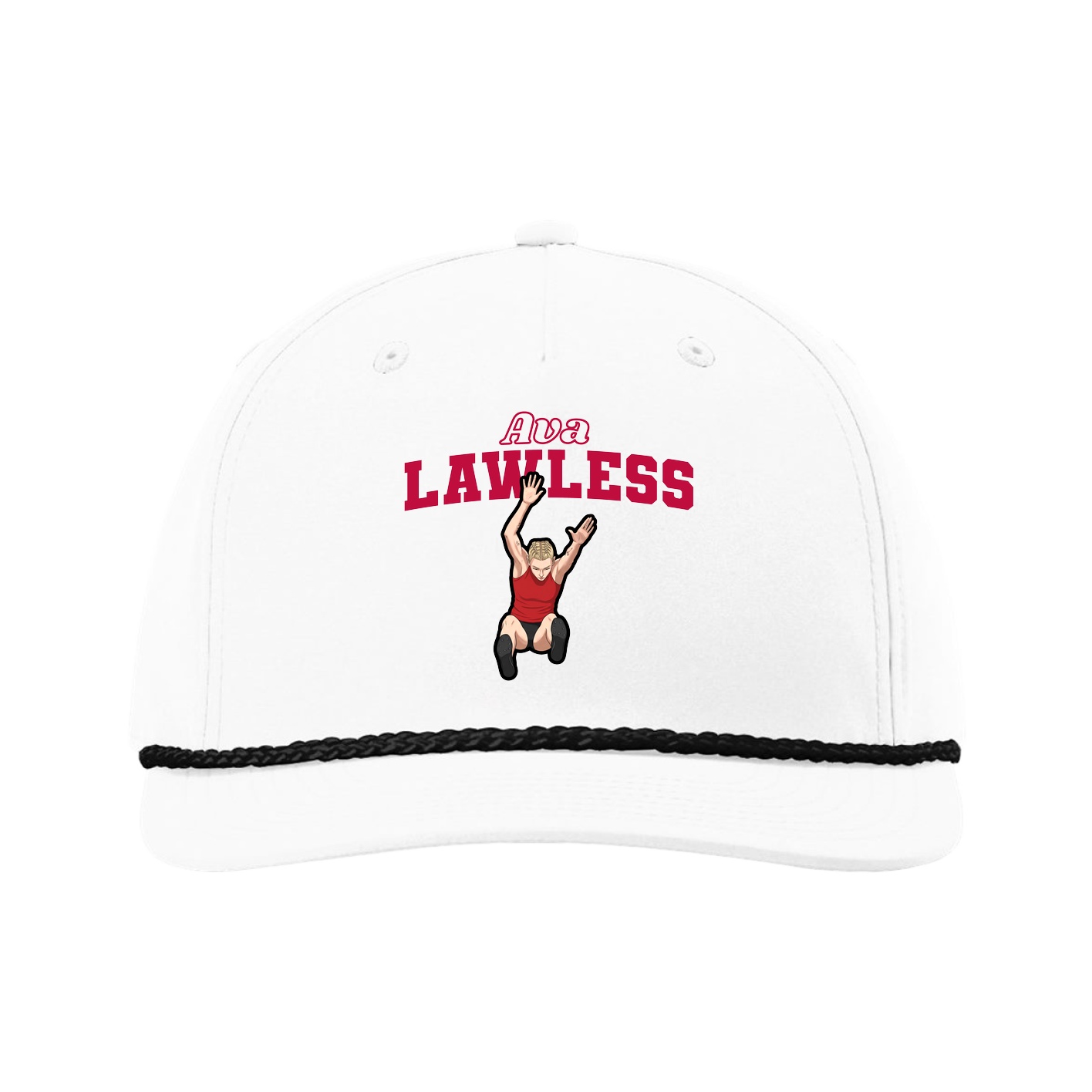 Five-Panel Classic Rope Cap — Name Arch in White