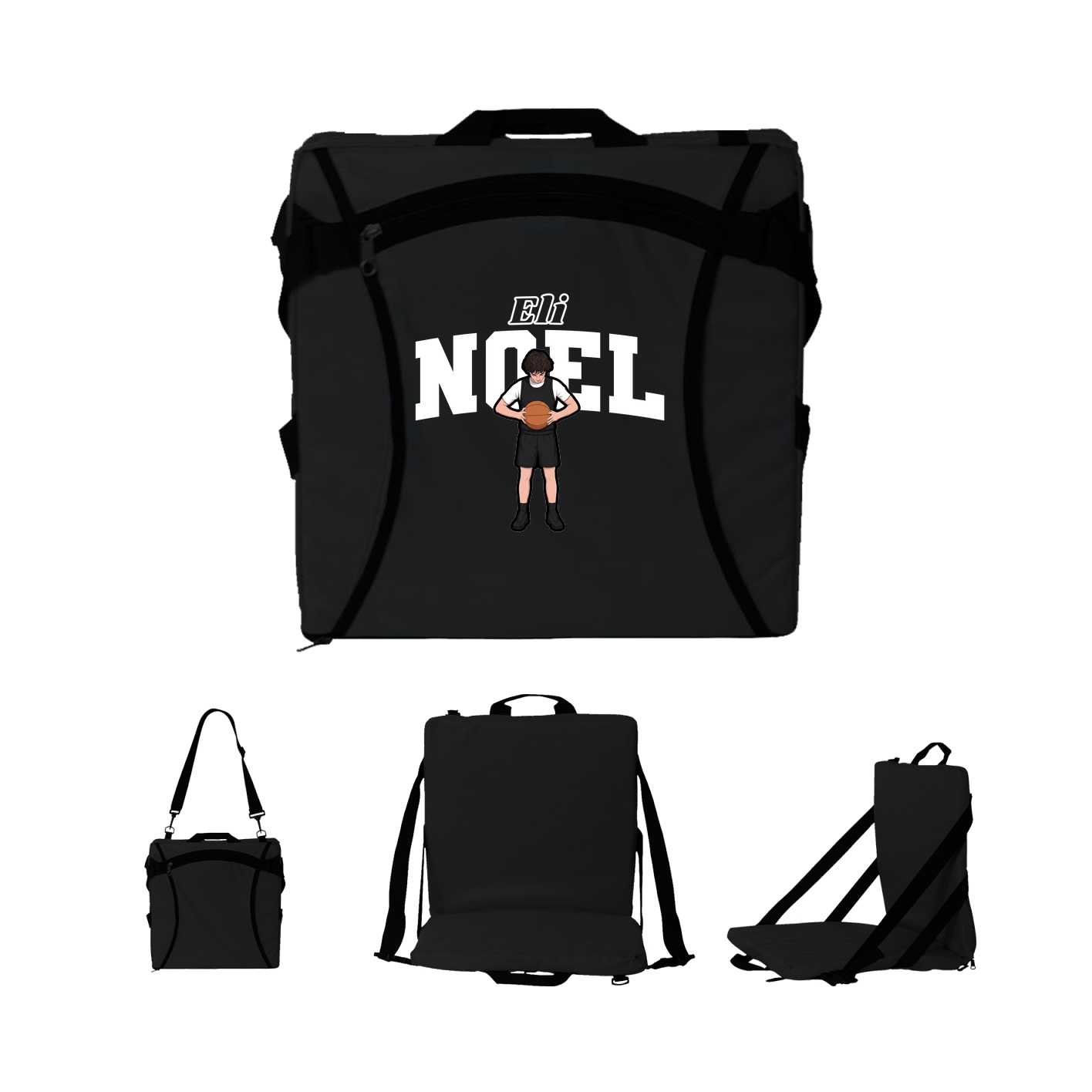 Folding Stadium Seat — Name Arch in Black